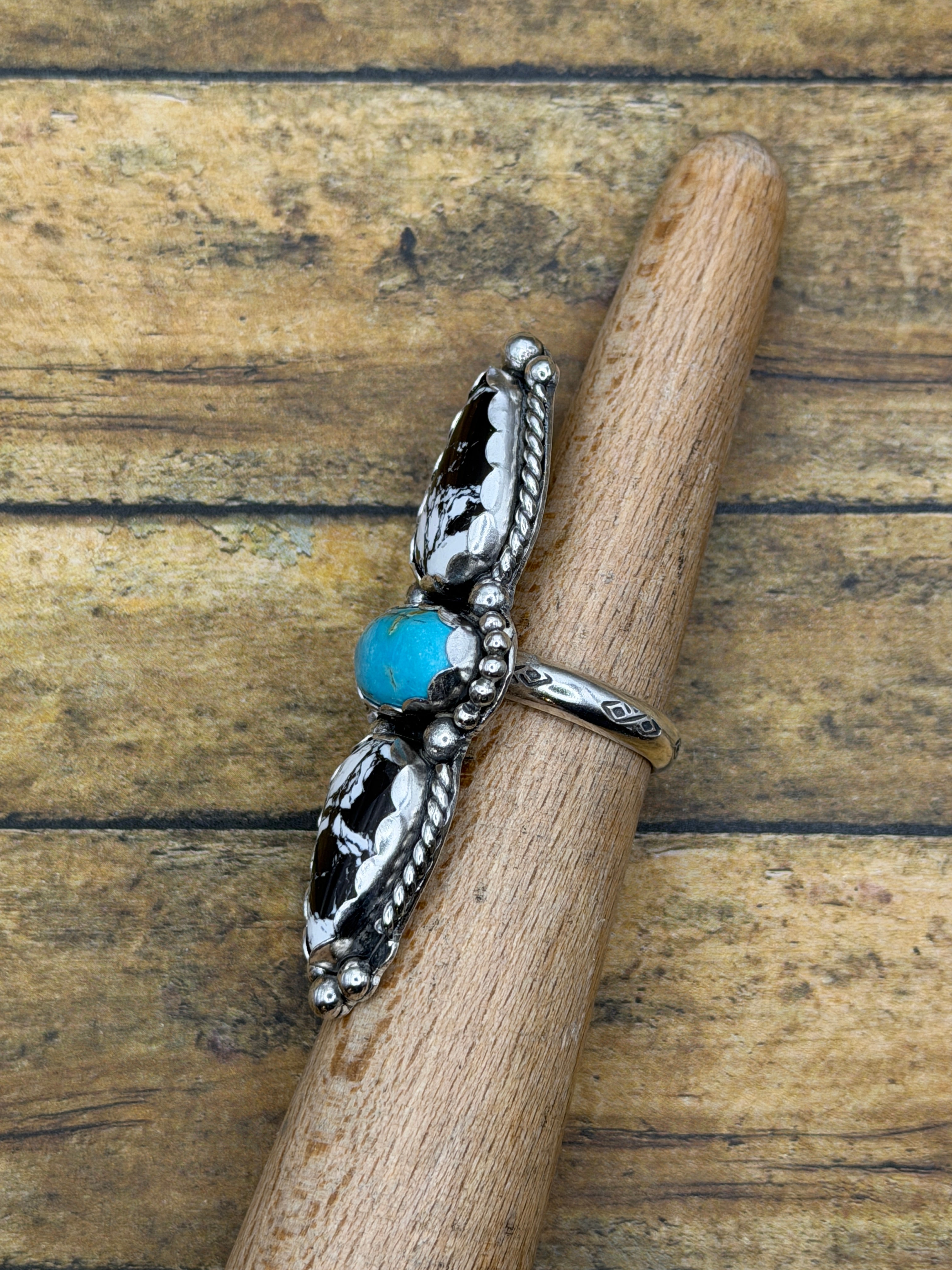 Alicia-White Buffalo Turquoise and Turquoise Triple Gemstone Ring