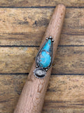 Beverly-Turquoise Teardrop Statement Ring with Concho Detail