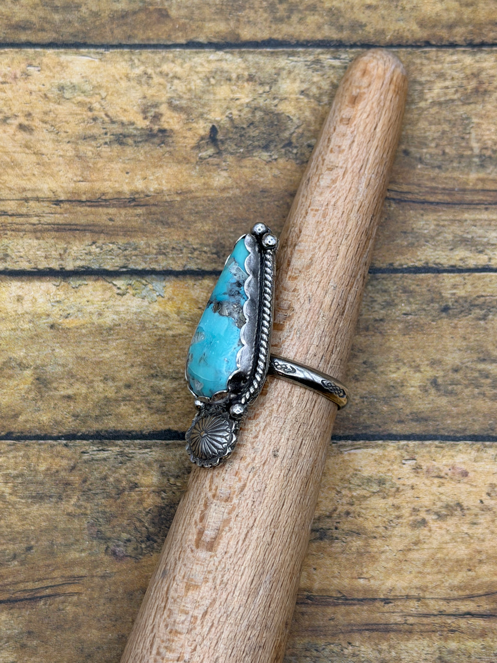 Beverly-Turquoise Teardrop Statement Ring with Concho Detail