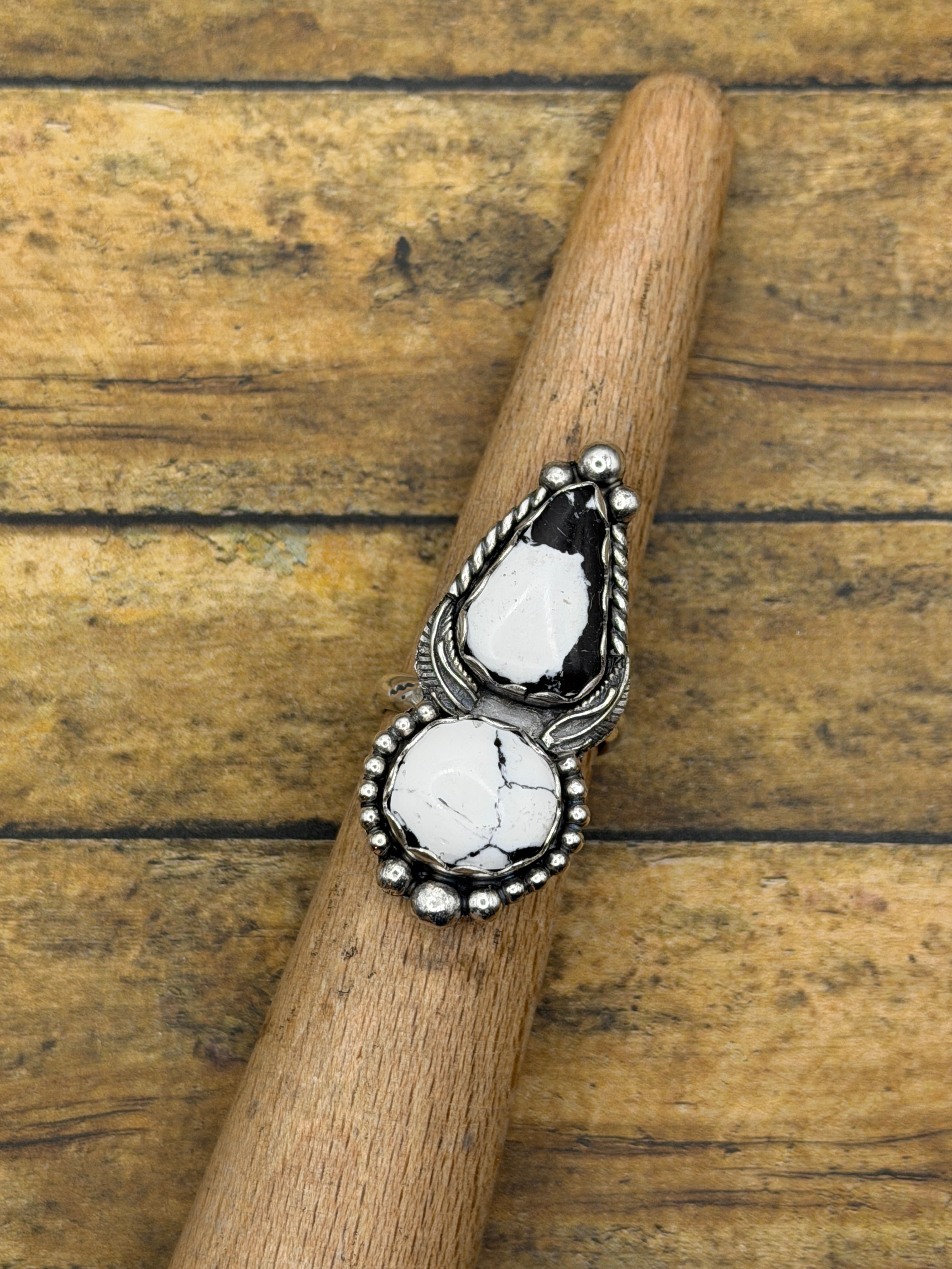 Armani-White Buffalo Turquoise Double Gemstone Ring