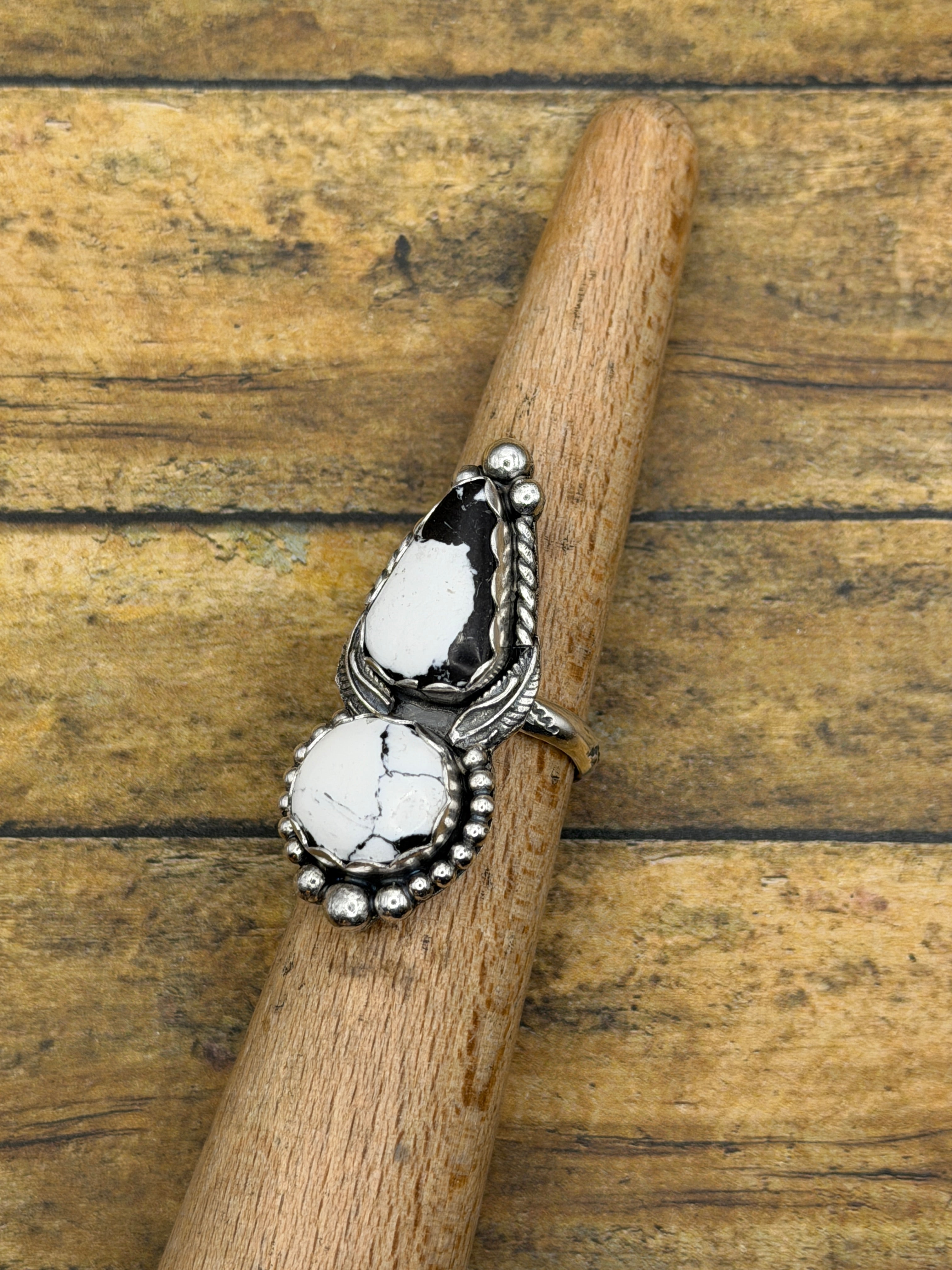 Armani-White Buffalo Turquoise Double Gemstone Ring