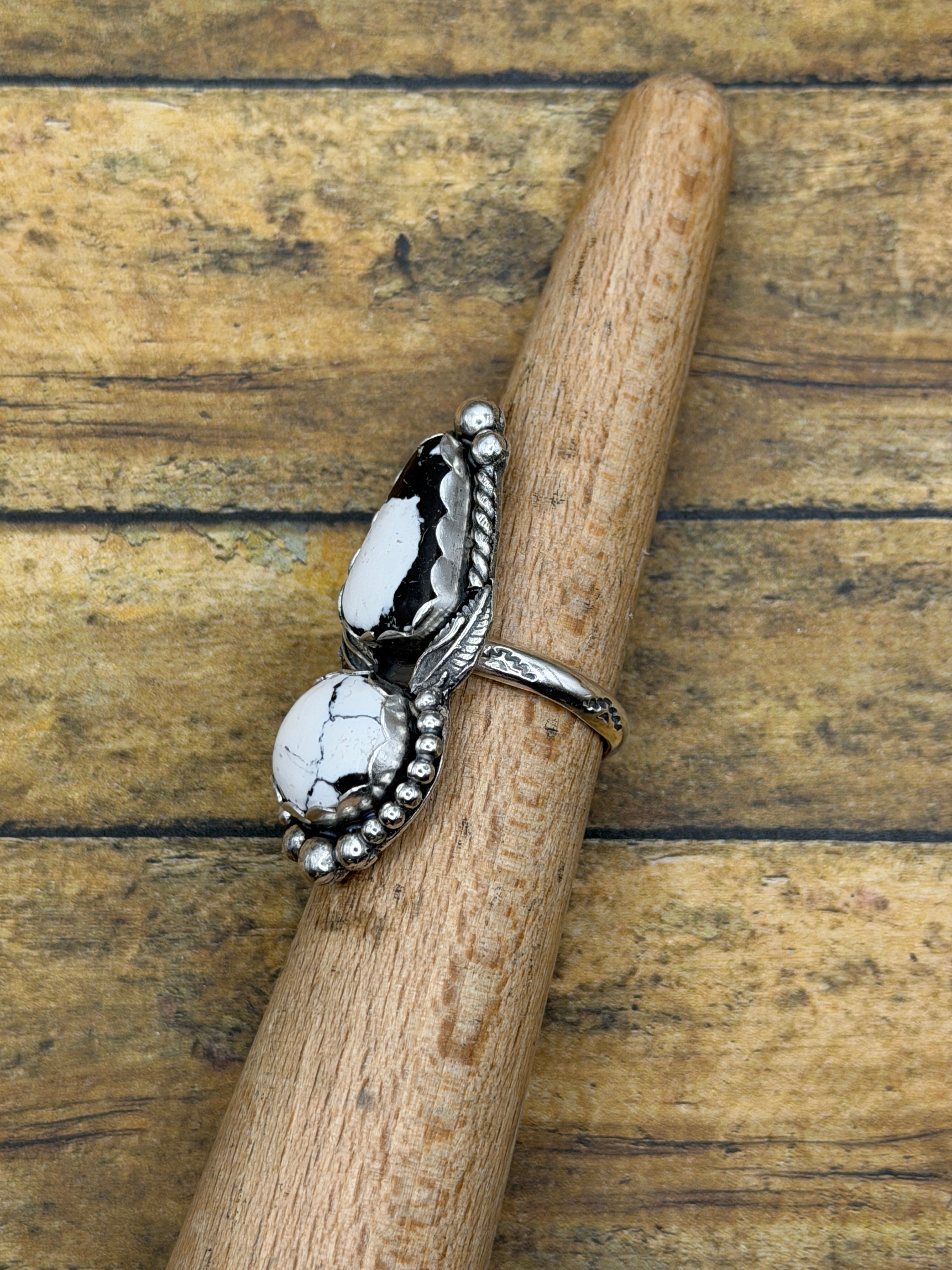 Armani-White Buffalo Turquoise Double Gemstone Ring