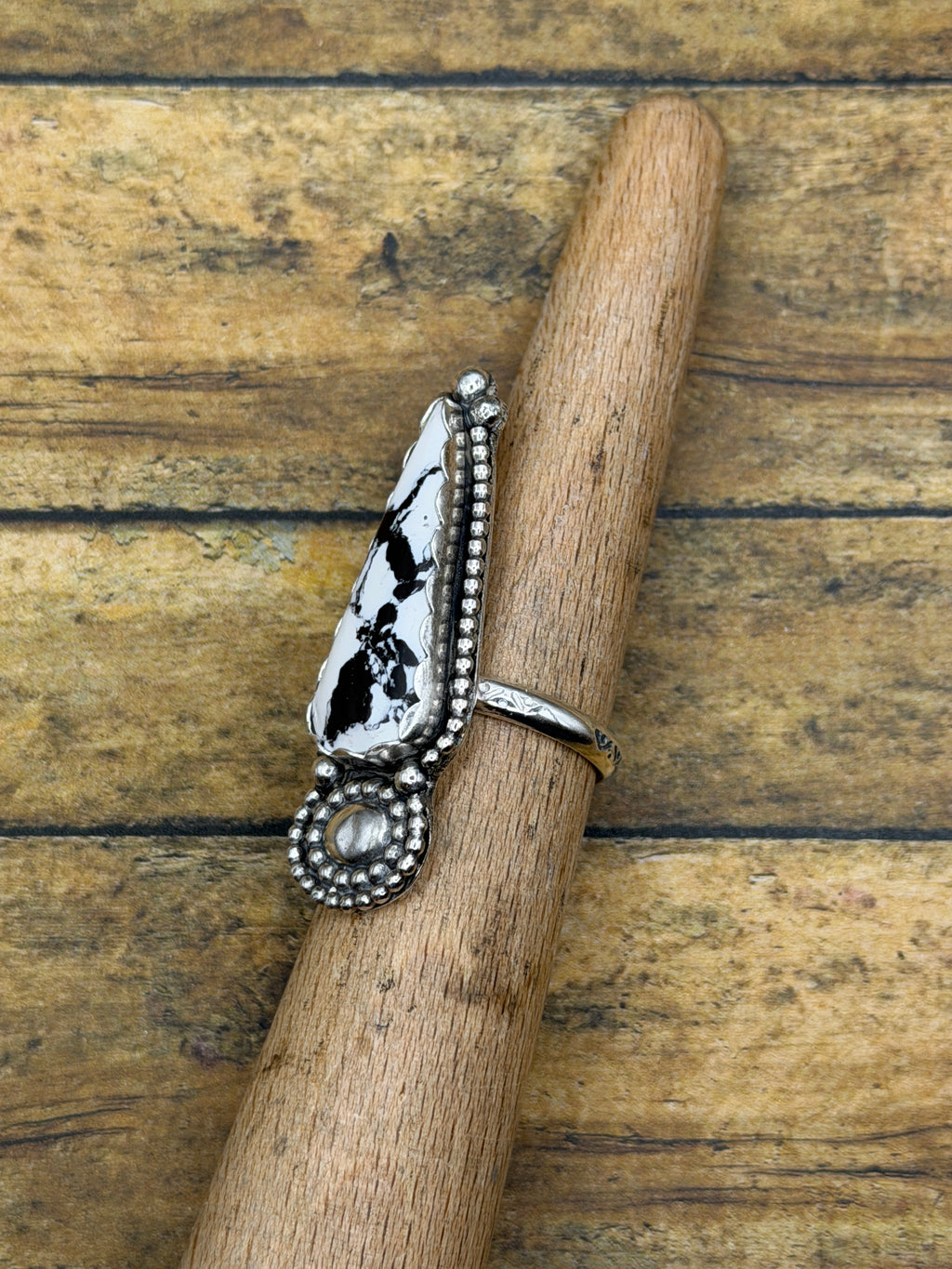 Azalea-White Buffalo Turquoise Statement Ring with Concho Detail