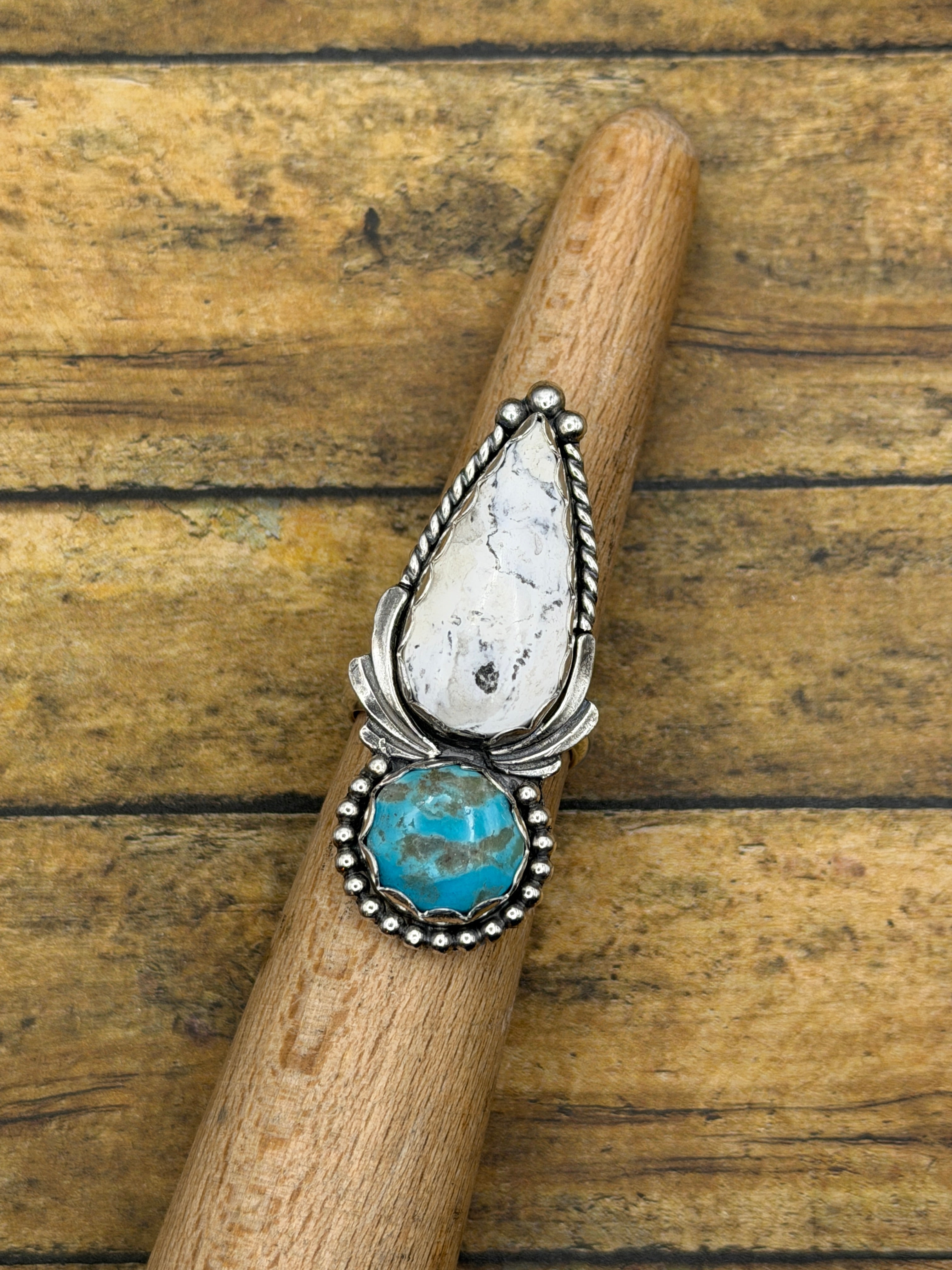 Alysia-White Buffalo Turquoise and Turquoise Double Gemstone Ring