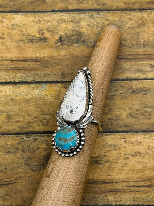 Alysia-White Buffalo Turquoise and Turquoise Double Gemstone Ring