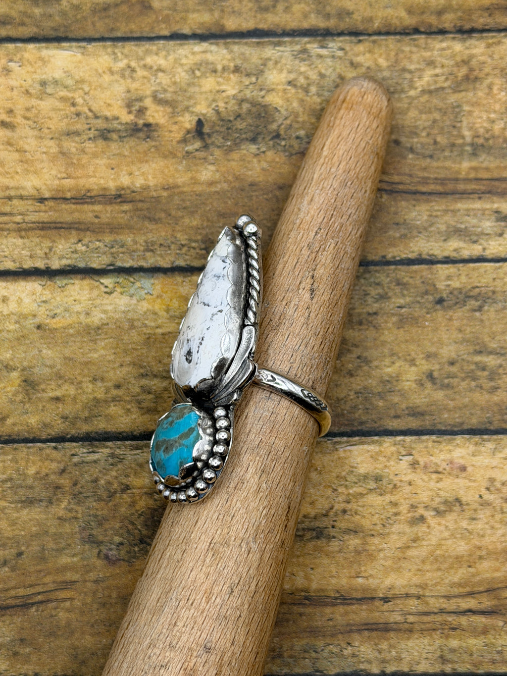 Alysia-White Buffalo Turquoise and Turquoise Double Gemstone Ring