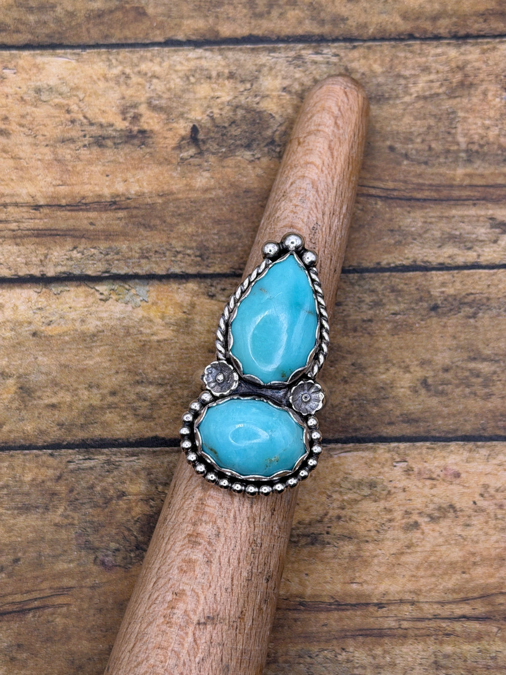 Bianca-Turquoise Double Gemstone Statement Ring with Flower Details
