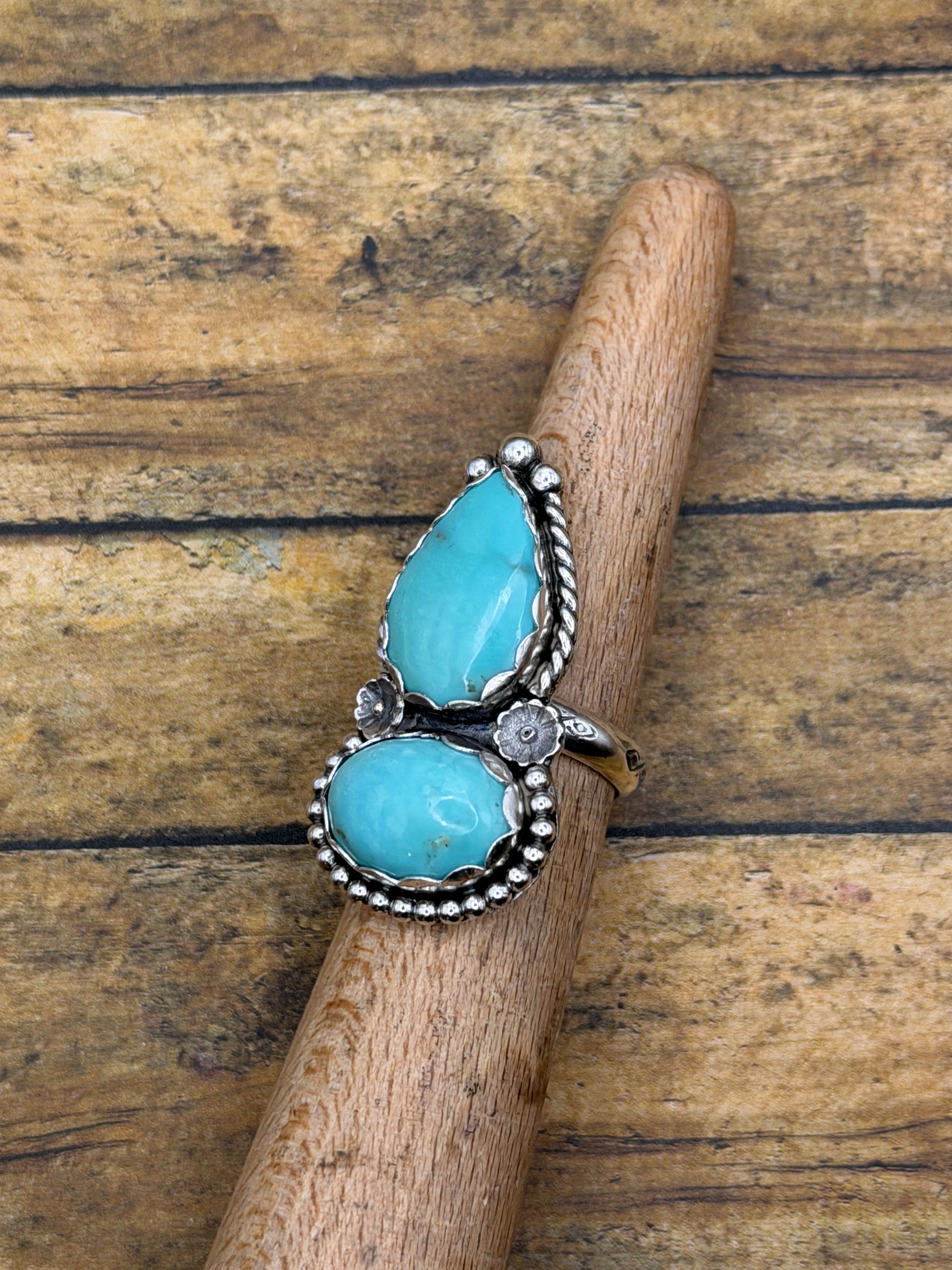 Bianca-Turquoise Double Gemstone Statement Ring with Flower Details