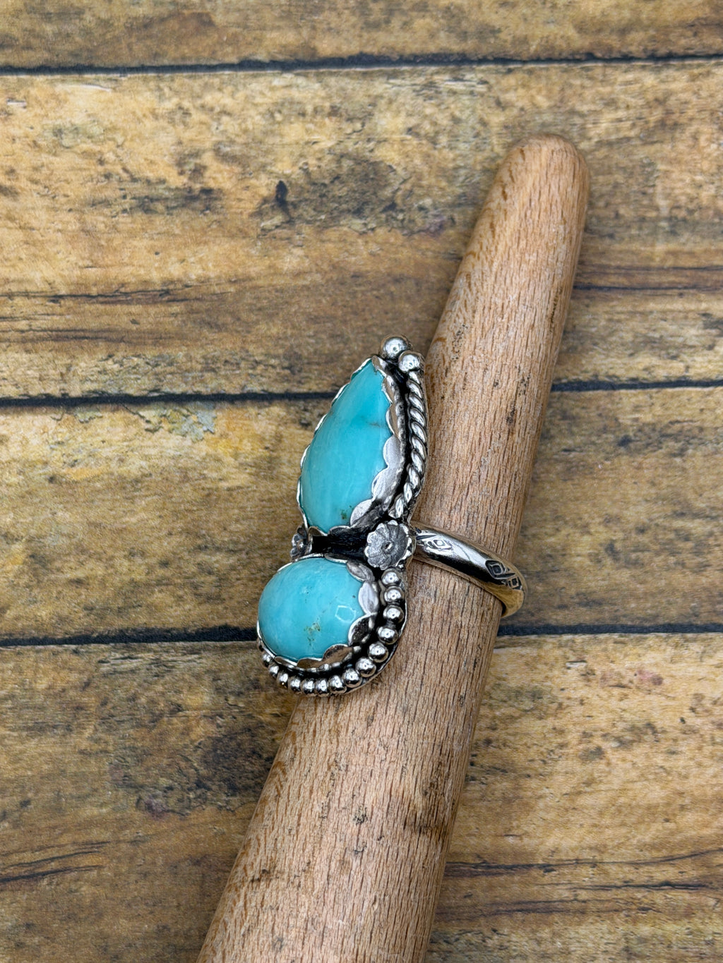 Bianca-Turquoise Double Gemstone Statement Ring with Flower Details
