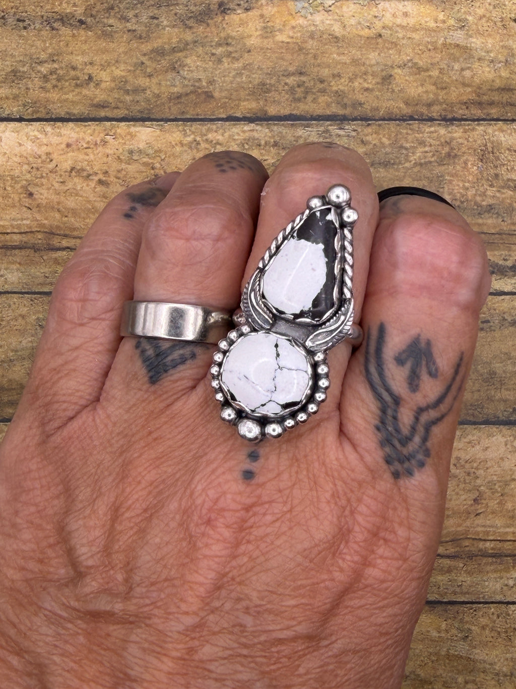Armani-White Buffalo Turquoise Double Gemstone Ring