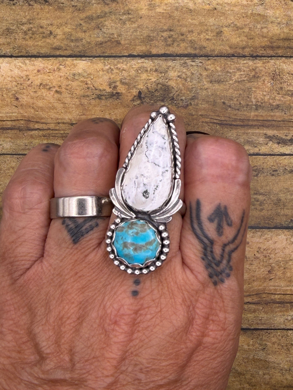 Alysia-White Buffalo Turquoise and Turquoise Double Gemstone Ring
