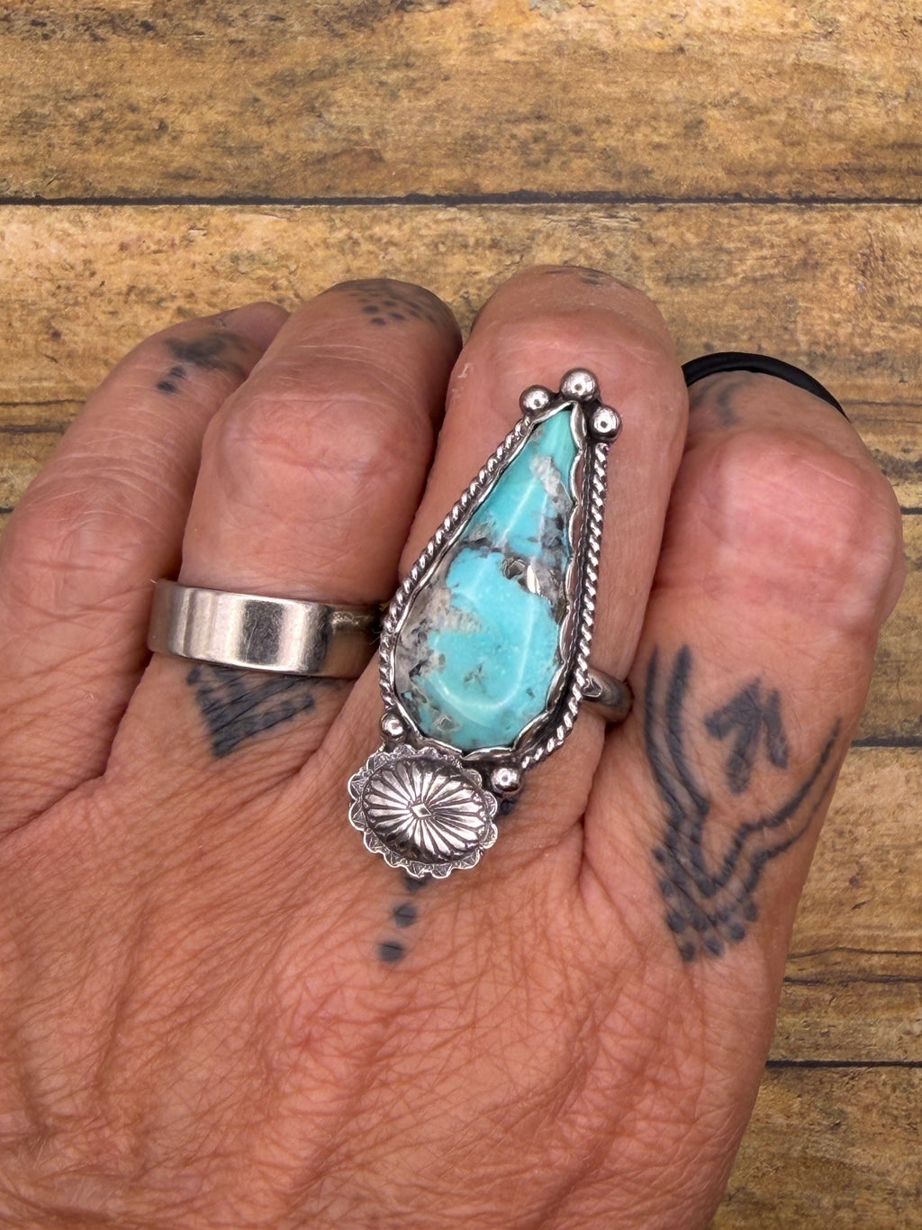 Beverly-Turquoise Teardrop Statement Ring with Concho Detail