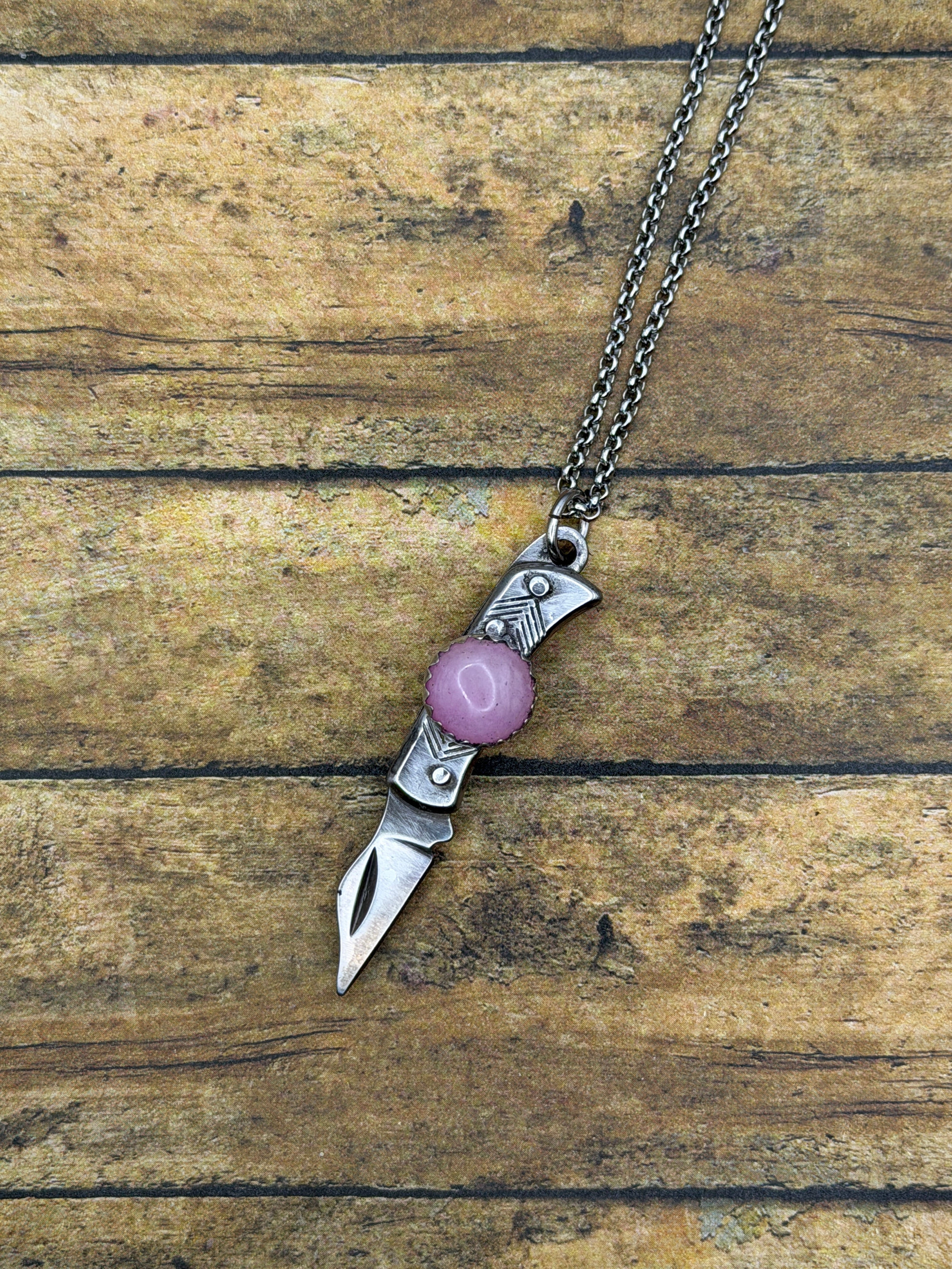 Rose-Mini Knife with Rose Quartz Accent Pendant