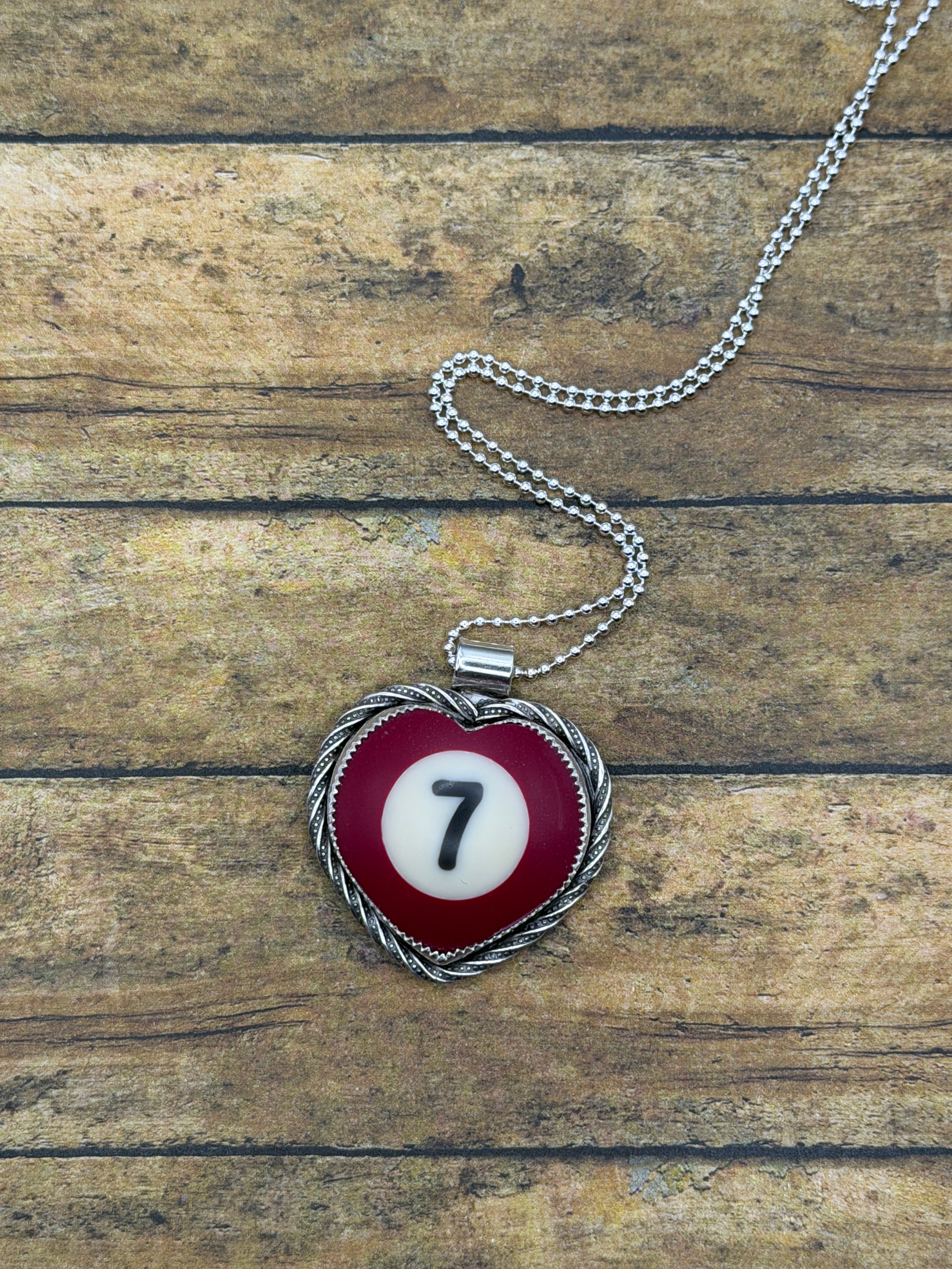 Susie-Small Billiard Ball Lucky #7 Heart Pendant