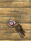 Silvia-Round Safety Pin Keychain with Billiard Ball Lucky #7 Detail