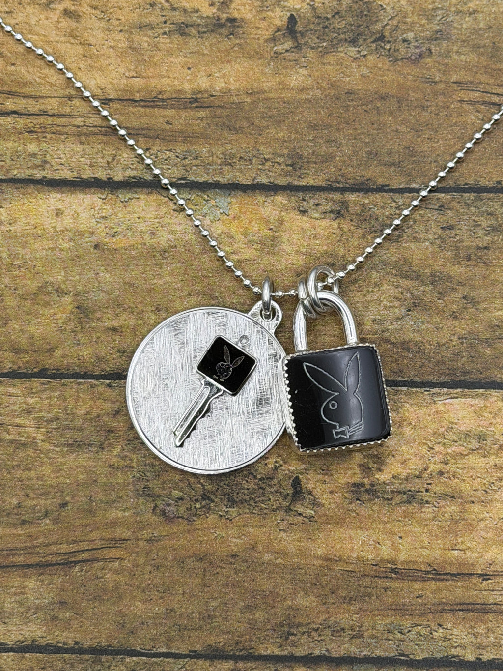 Playboy-Trustone Playboy Faux Lock and Bunny Key Charm Pendant