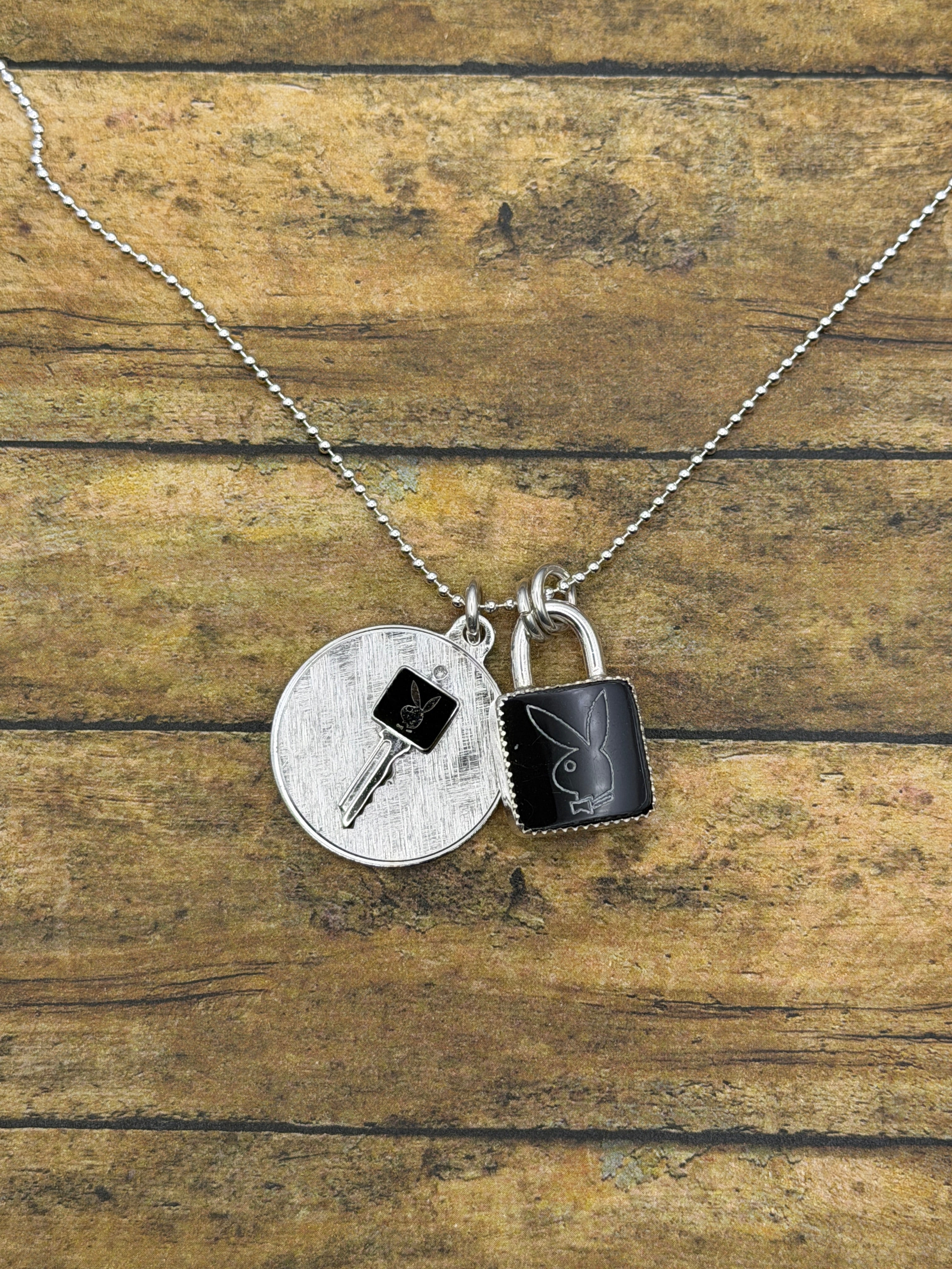 Playboy-Trustone Playboy Faux Lock and Bunny Key Charm Pendant