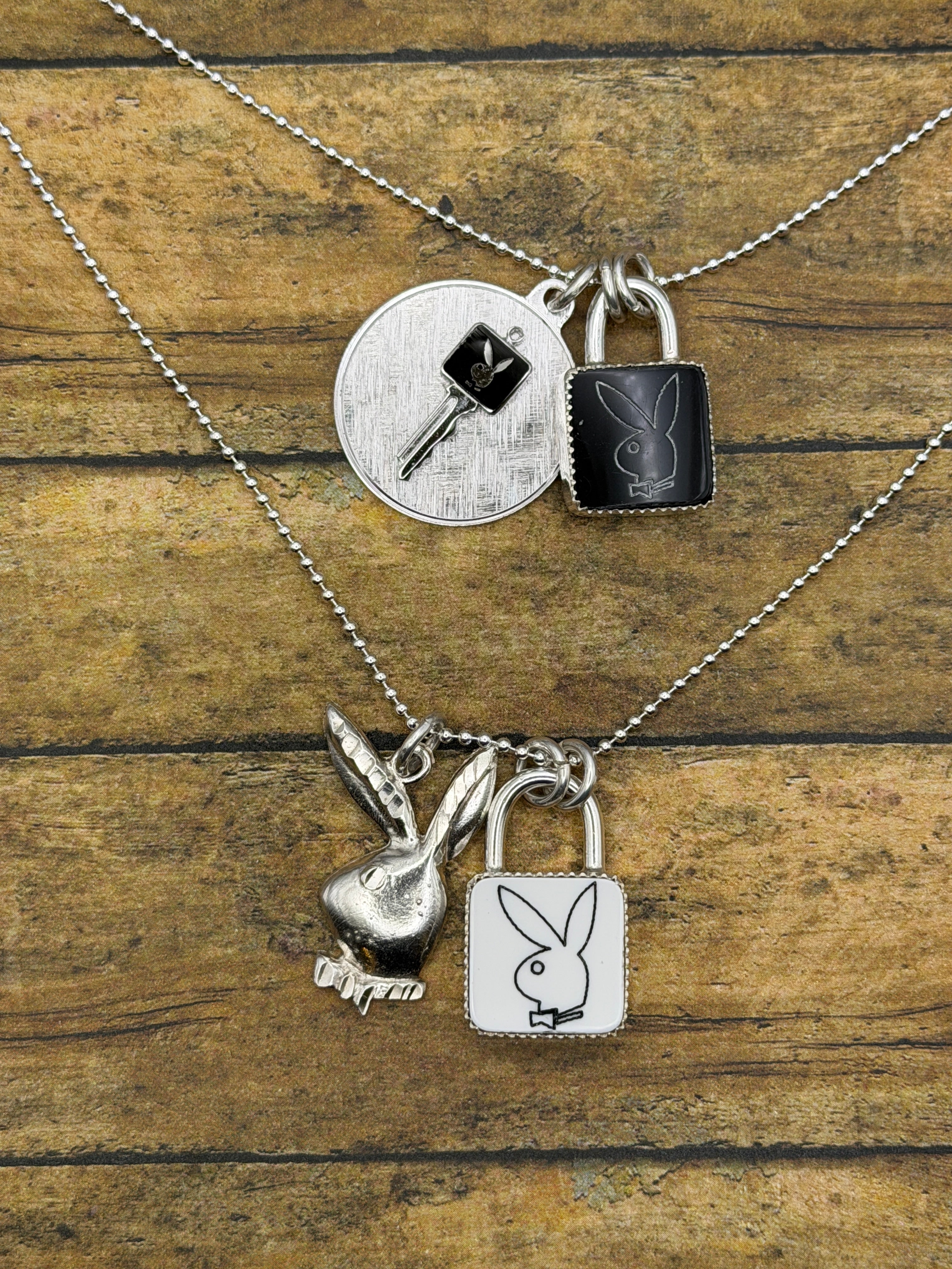Playboy-Trustone Playboy Faux Lock and Bunny Key Charm Pendant