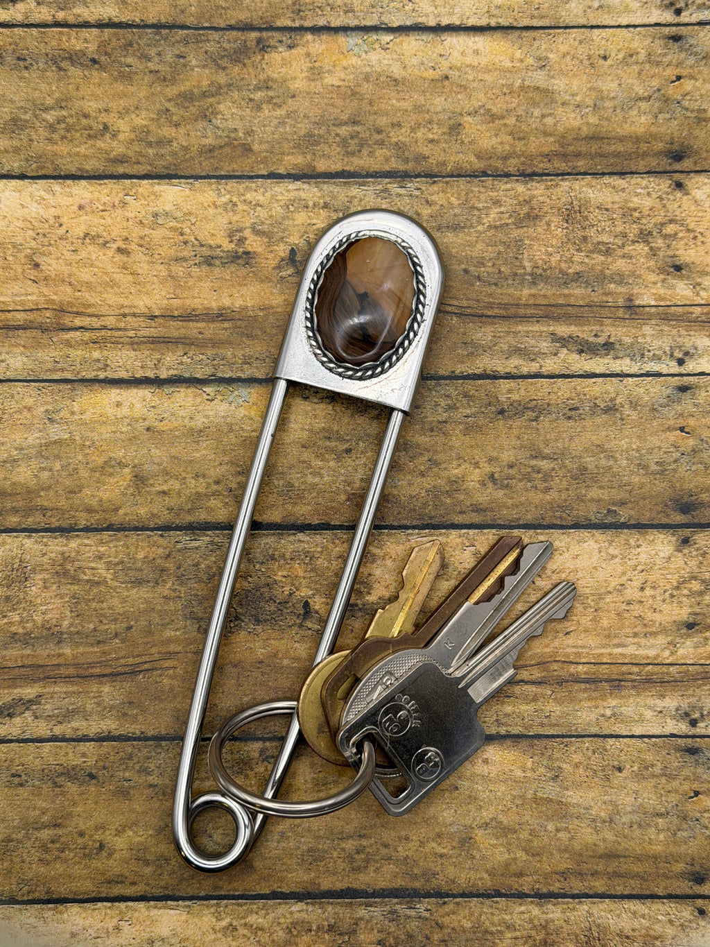Ivan-Jumbo Safety Pin Keychain with Picture Jasper