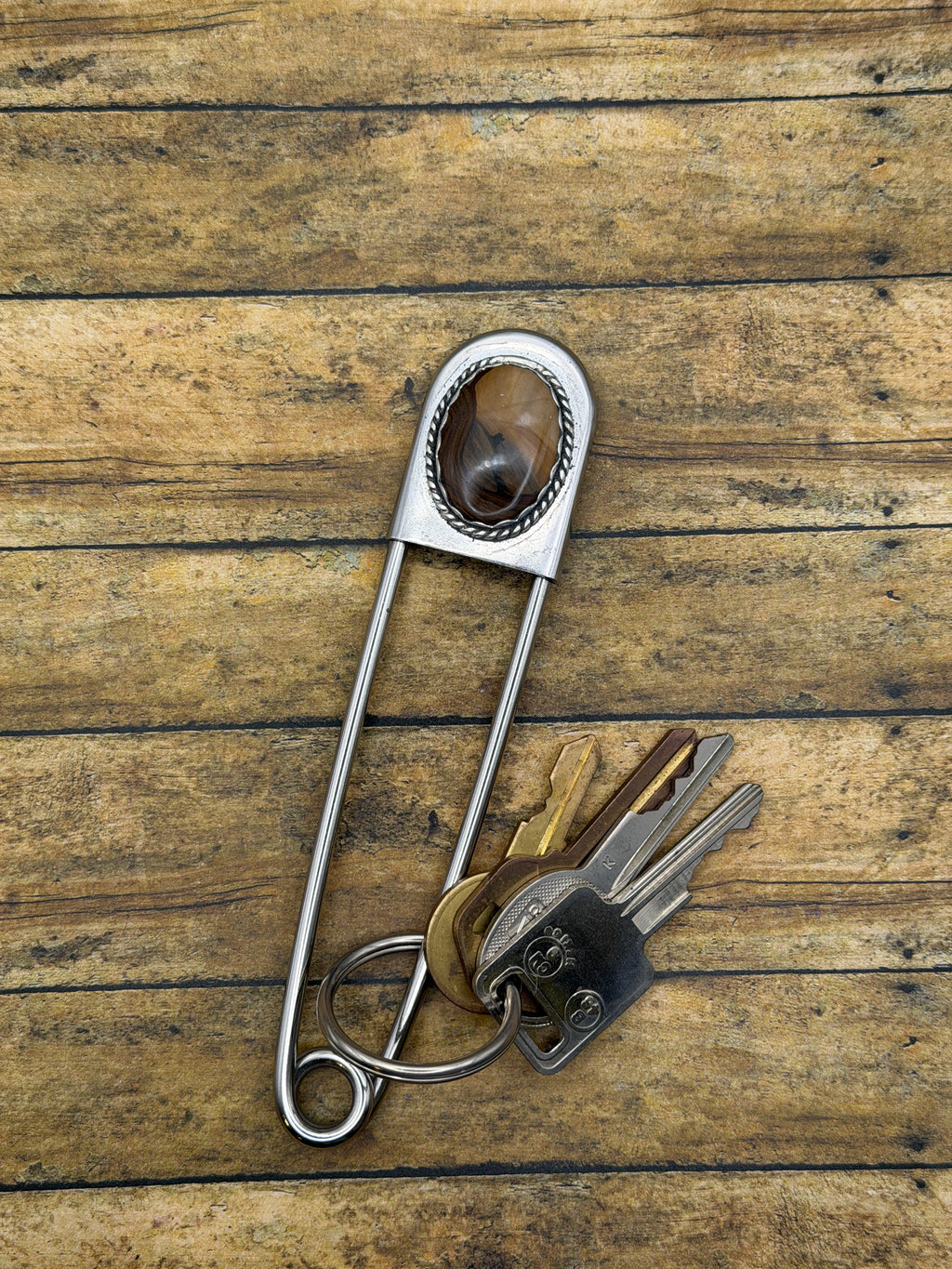 Ivan-Jumbo Safety Pin Keychain with Picture Jasper