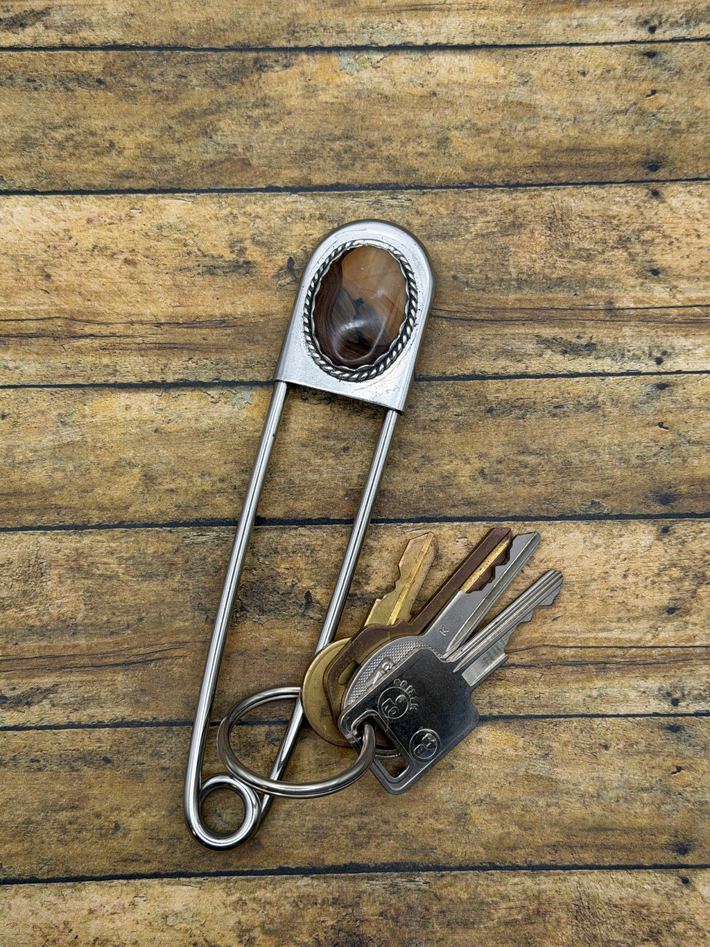 Ivan-Jumbo Safety Pin Keychain with Picture Jasper