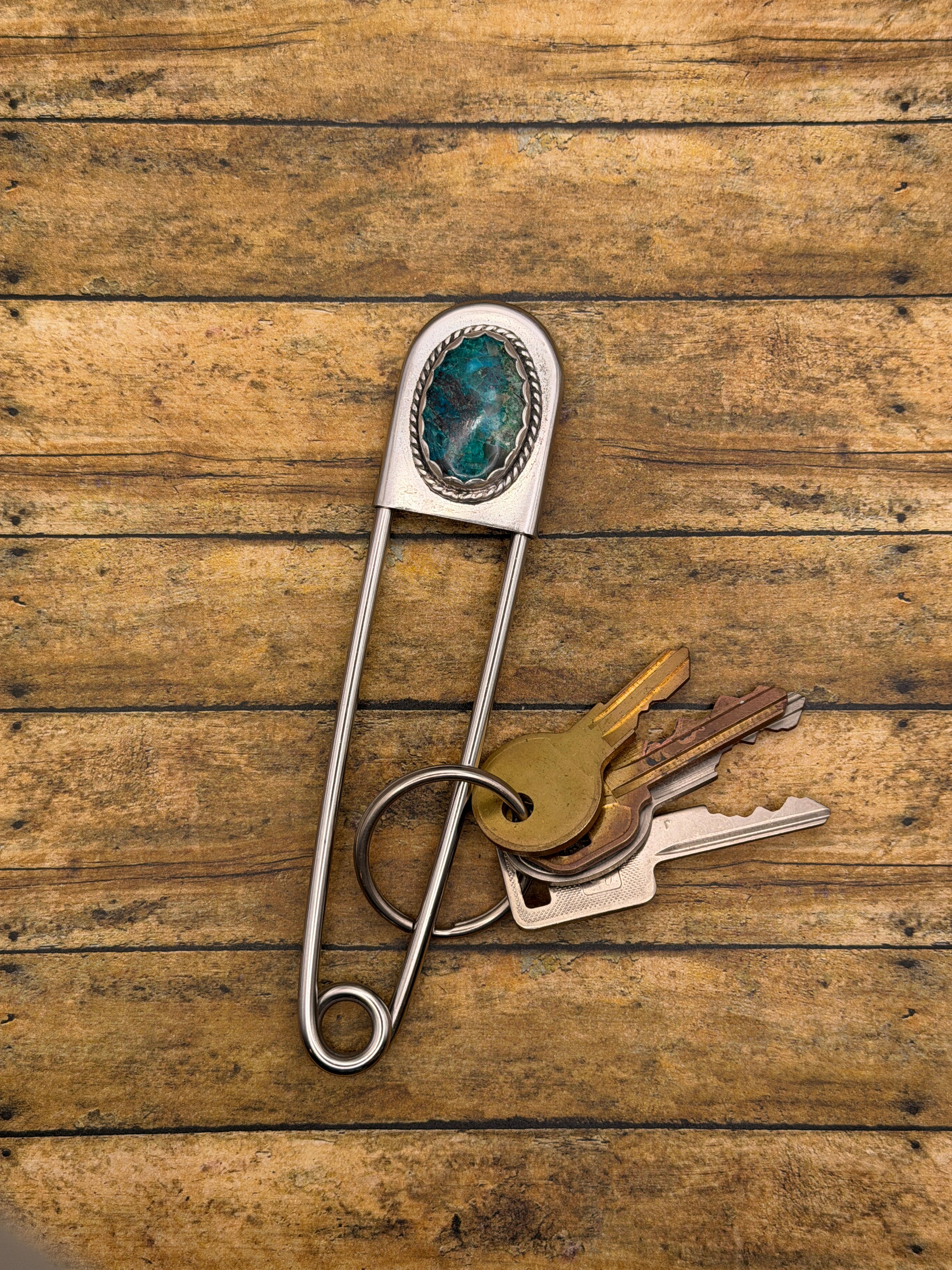 Carla-Jumbo Safety Pin Keychain with Chrysocolla