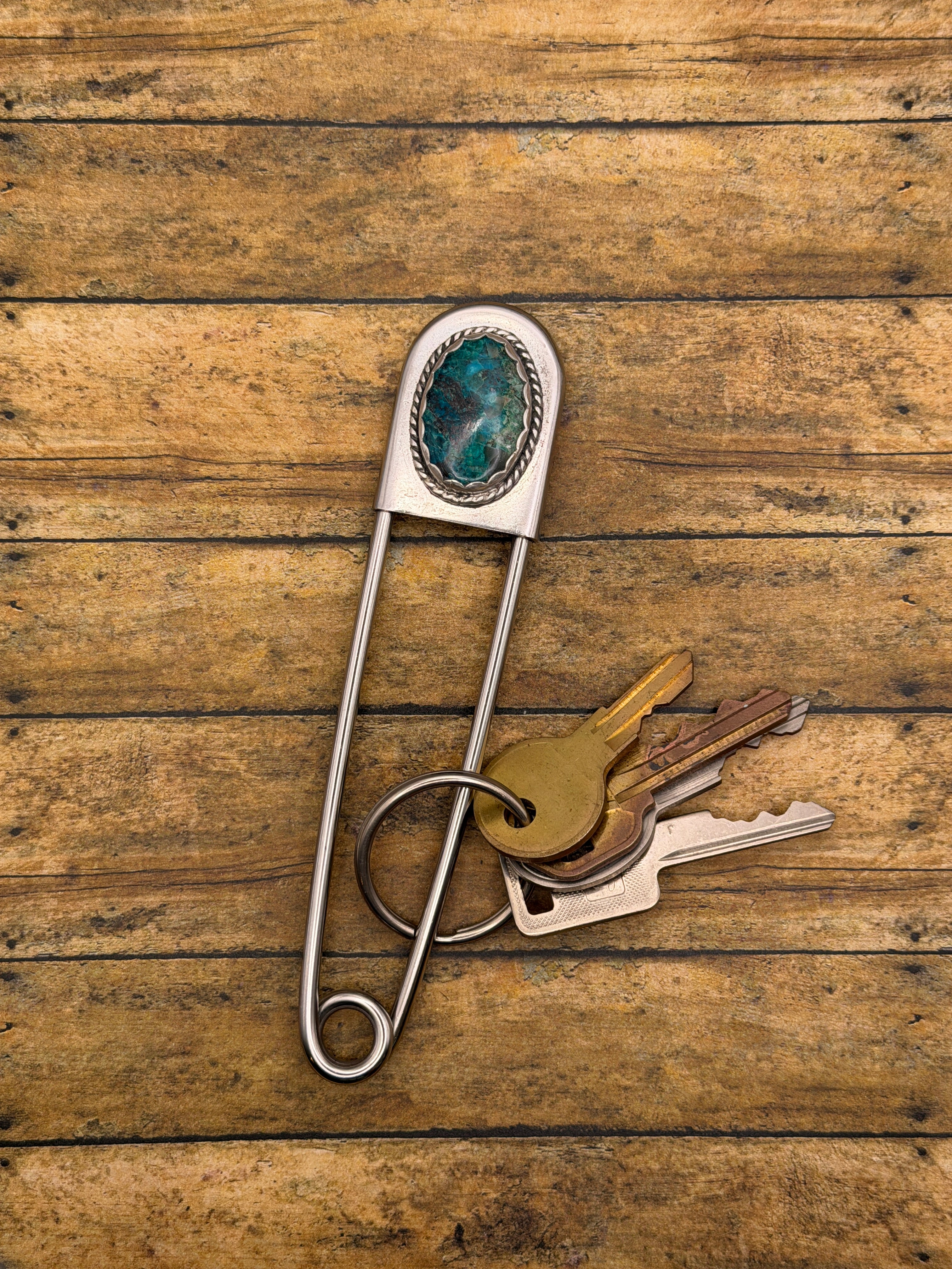 Carla-Jumbo Safety Pin Keychain with Chrysocolla