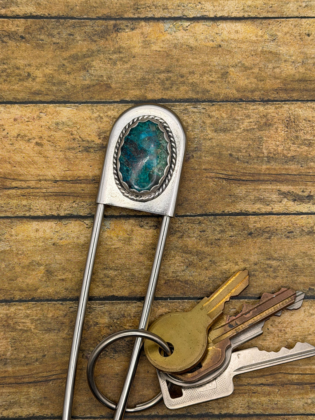 Carla-Jumbo Safety Pin Keychain with Chrysocolla