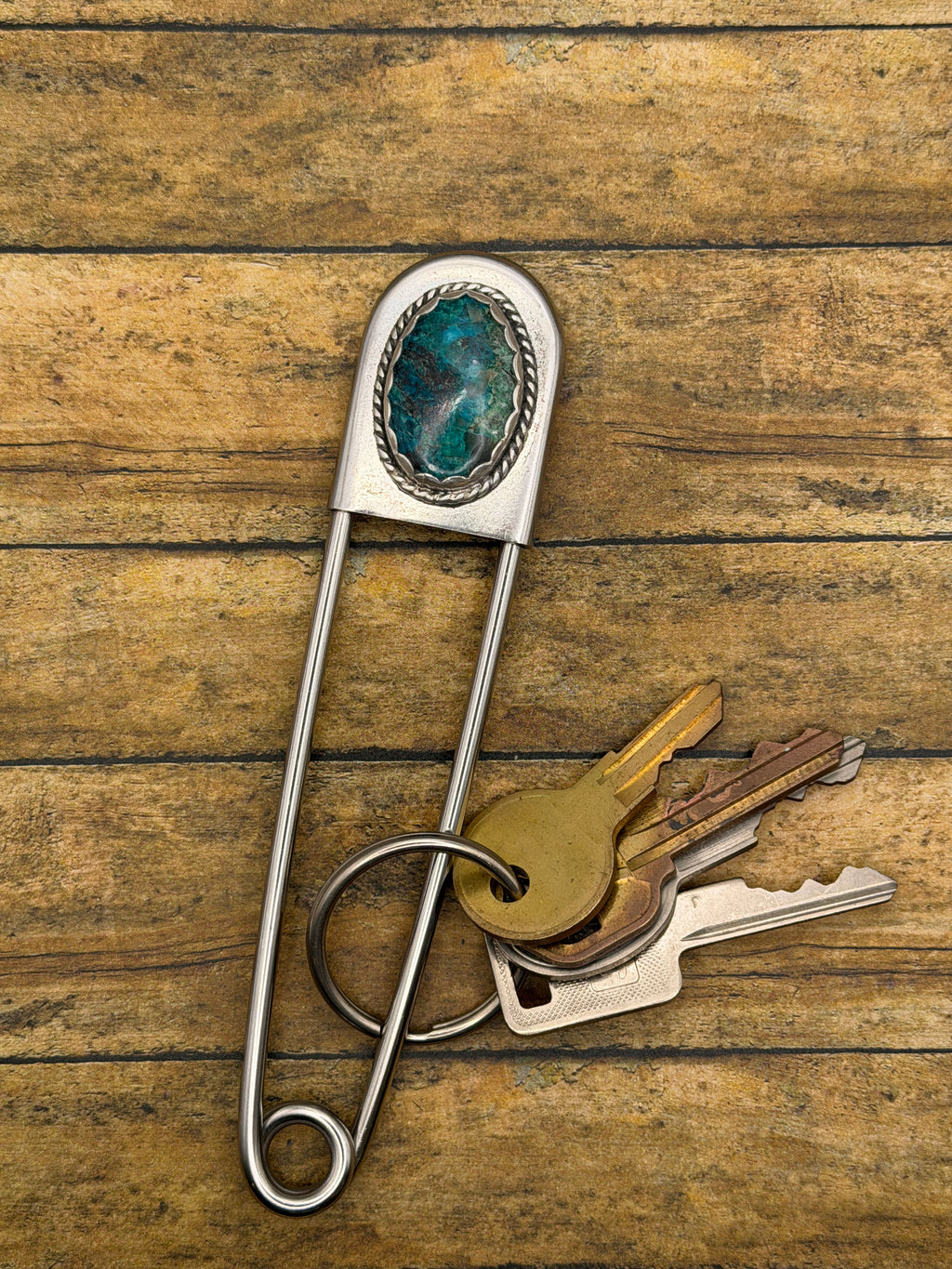 Carla-Jumbo Safety Pin Keychain with Chrysocolla