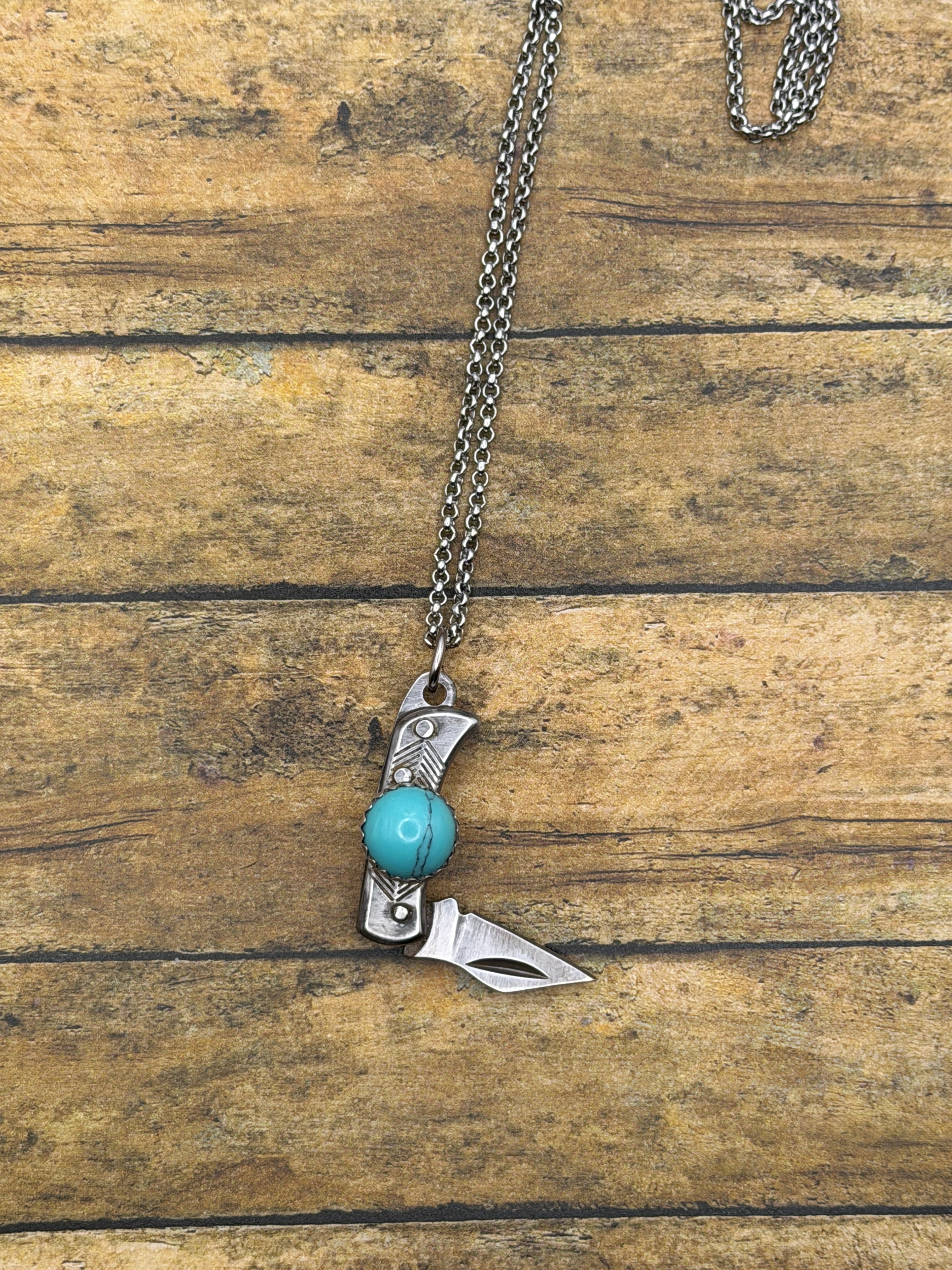 Beckett-Mini Knife with Turquoise Accent Pendant