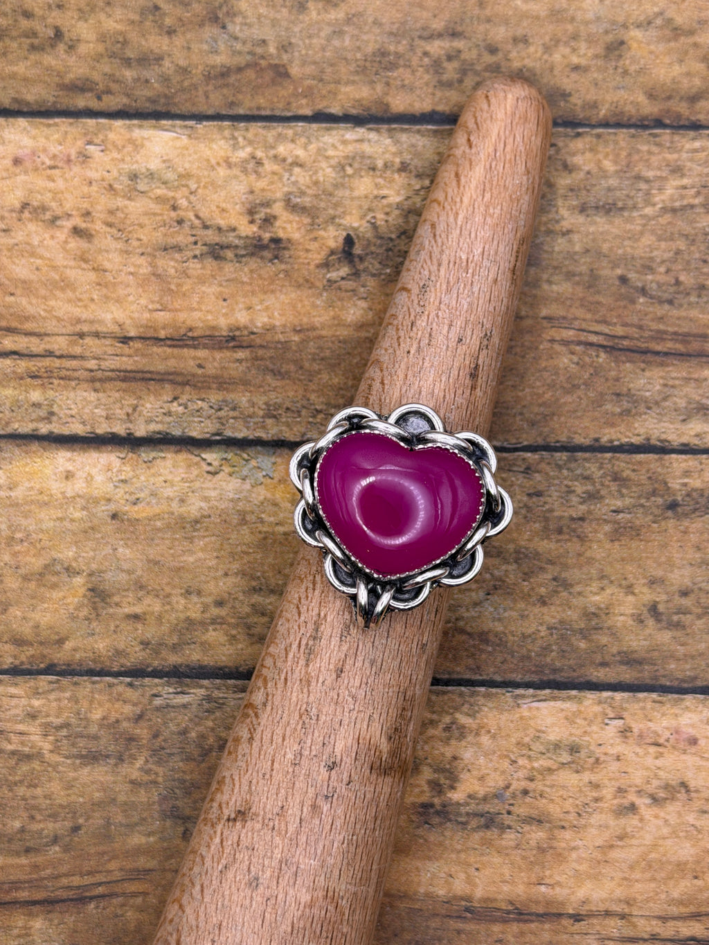 Essie-Pink Chalcedony Heart Ring with Chain Detail