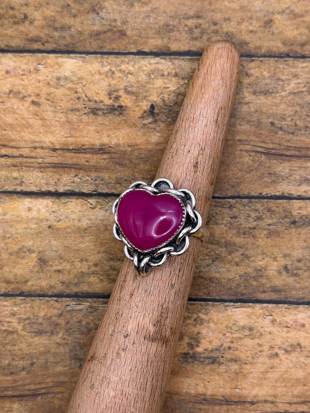 Essie-Pink Chalcedony Heart Ring with Chain Detail