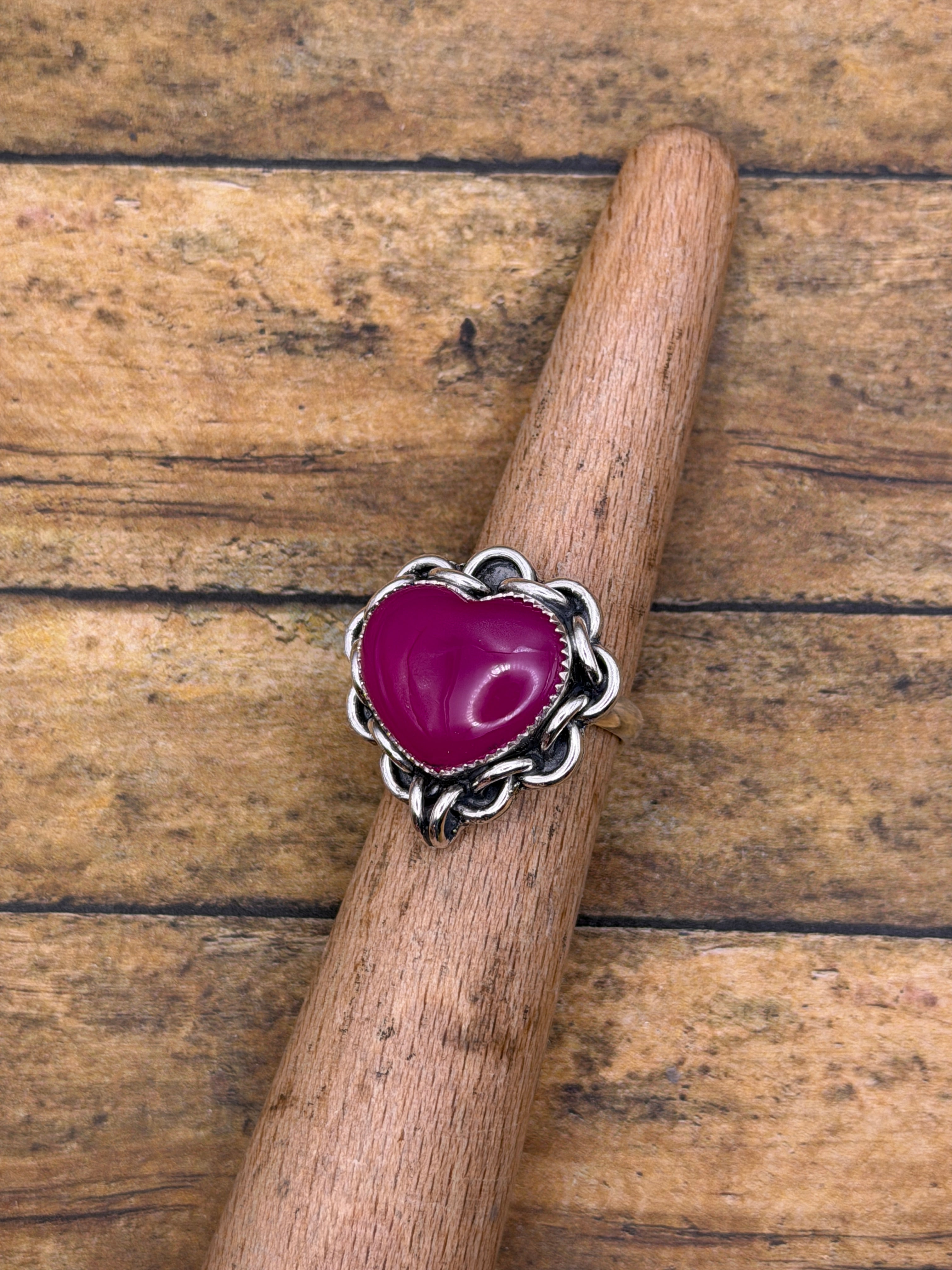 Essie-Pink Chalcedony Heart Ring with Chain Detail