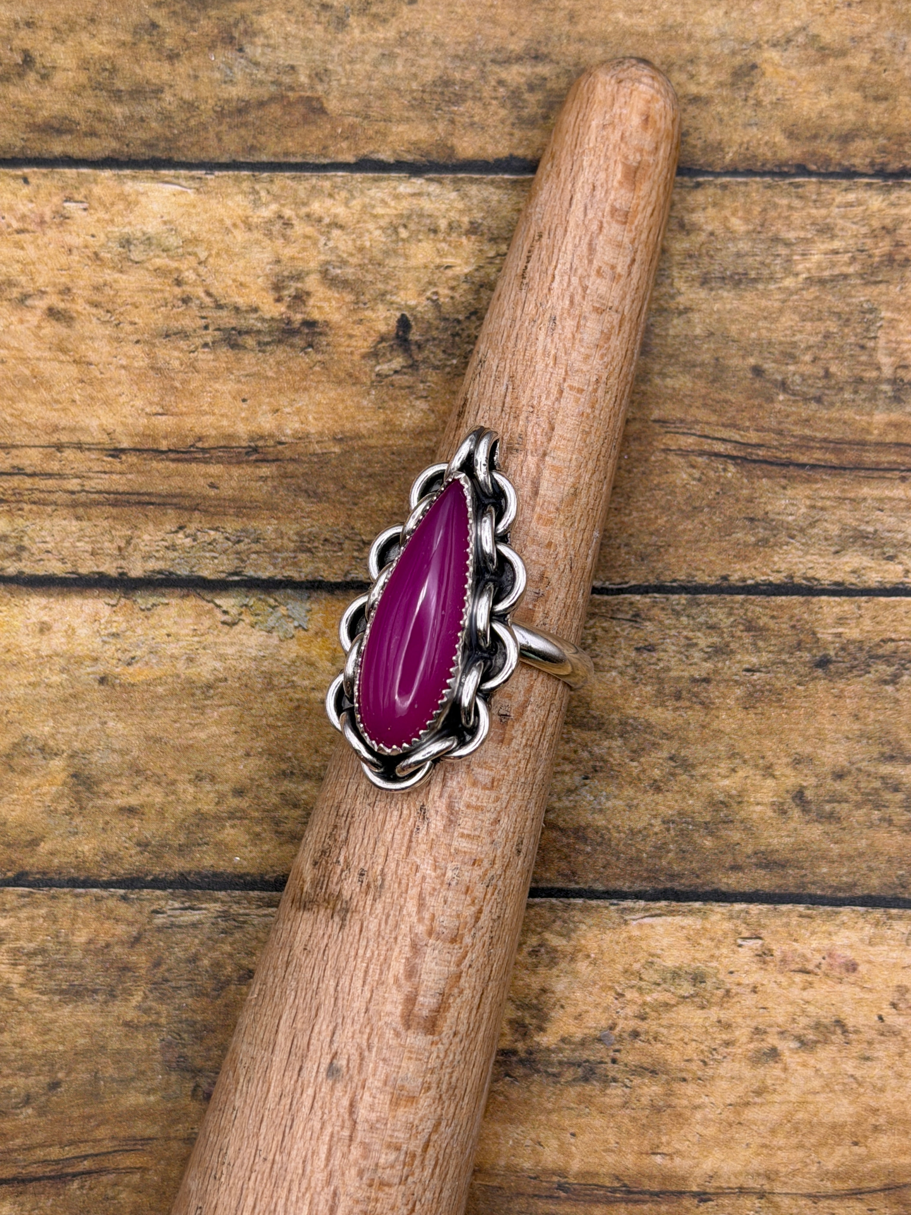 Ella-Pink Chalcedony Teardrop Ring with Chain Detail