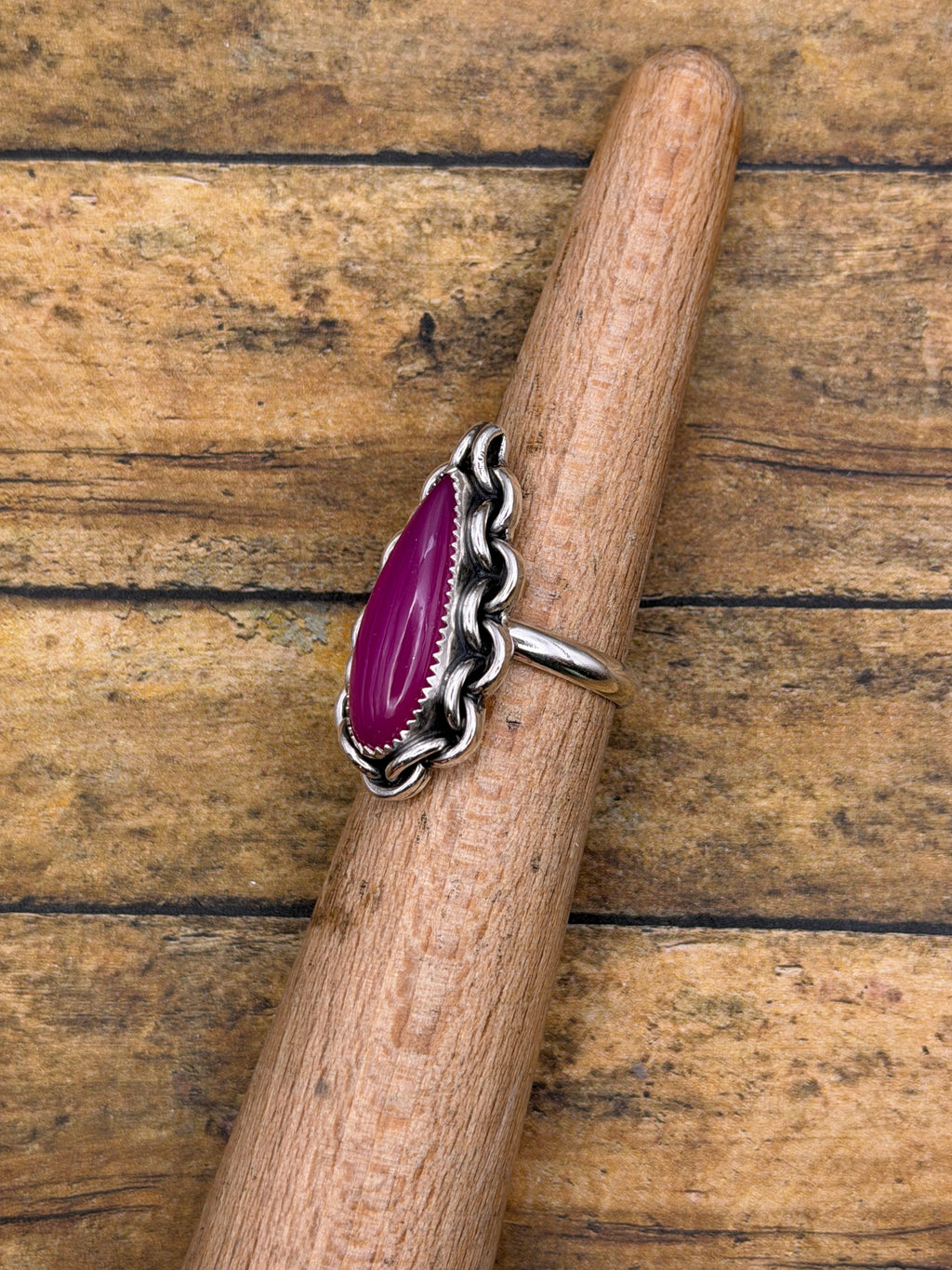 Ella-Pink Chalcedony Teardrop Ring with Chain Detail