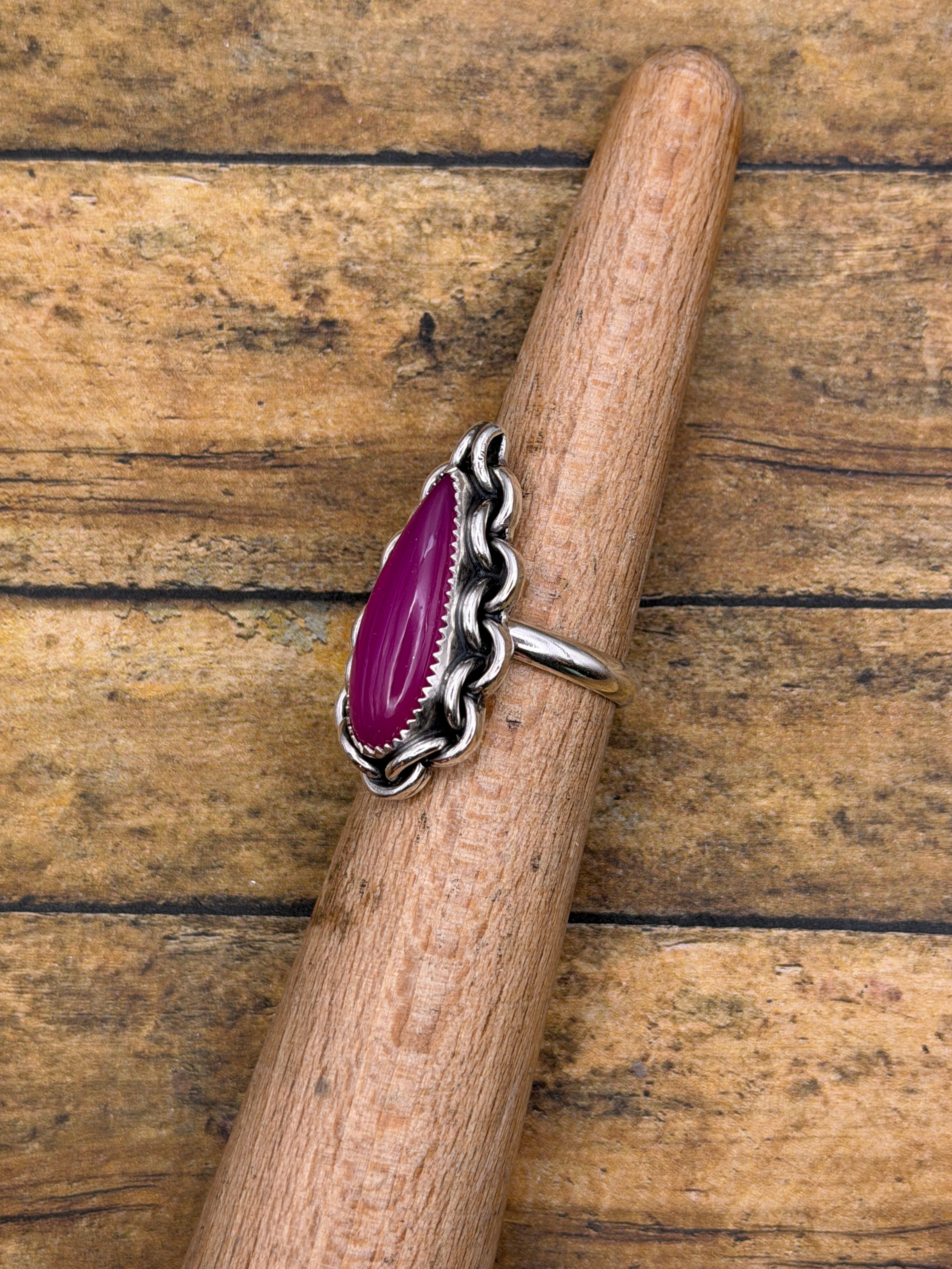 Ella-Pink Chalcedony Teardrop Ring with Chain Detail