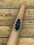 Darcy-Black Onyx Teardrop Ring with Chain Detail