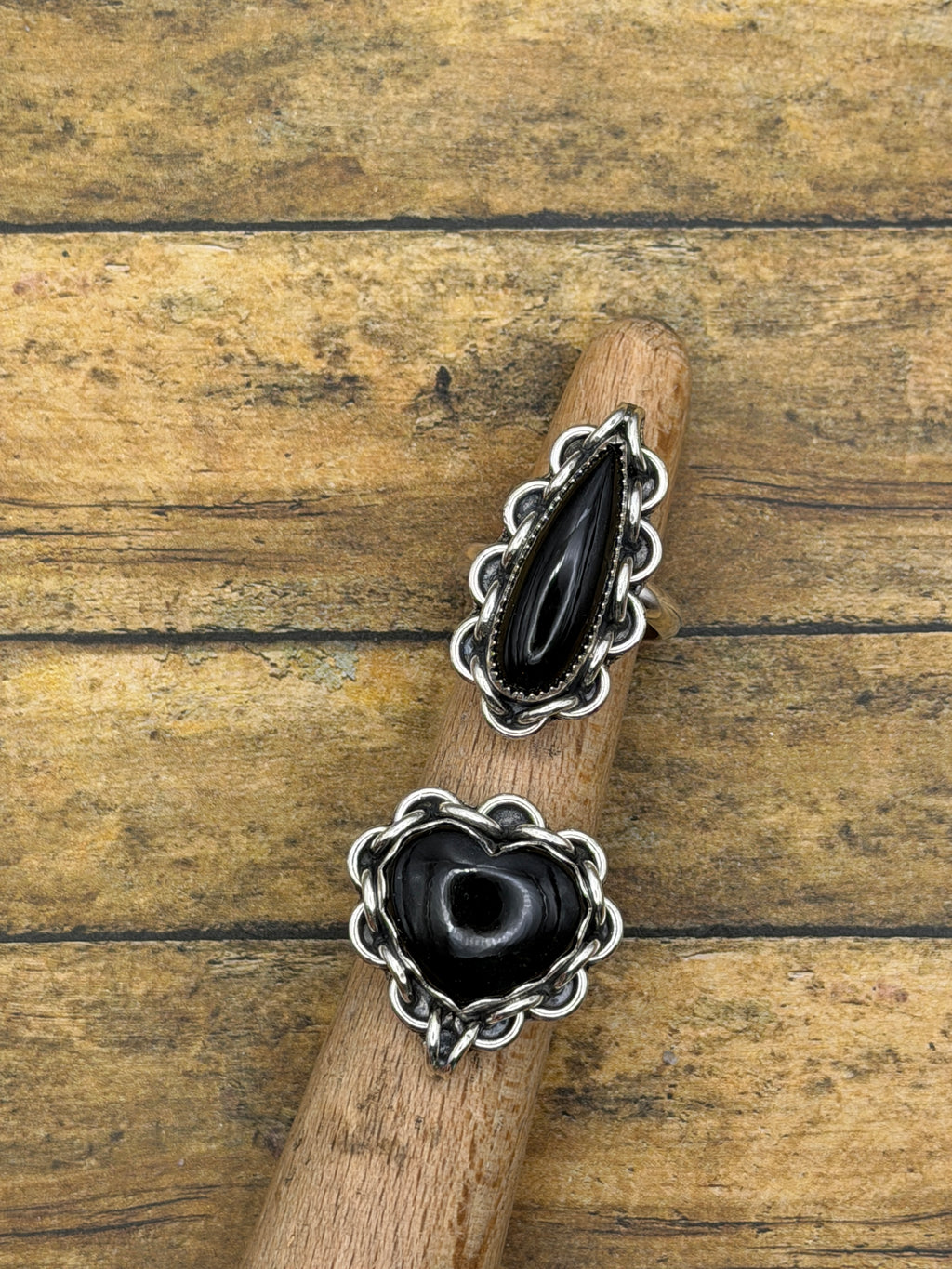 Darcy-Black Onyx Teardrop Ring with Chain Detail