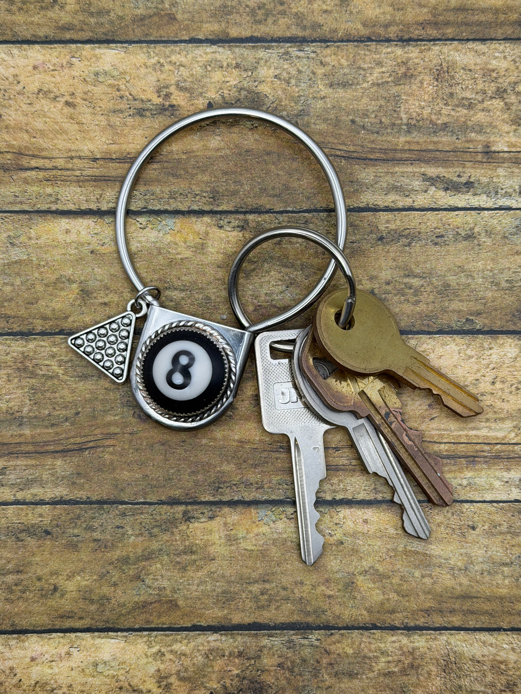 Syrus-Round Safety Pin Keychain with Billiard 8-Ball Detail