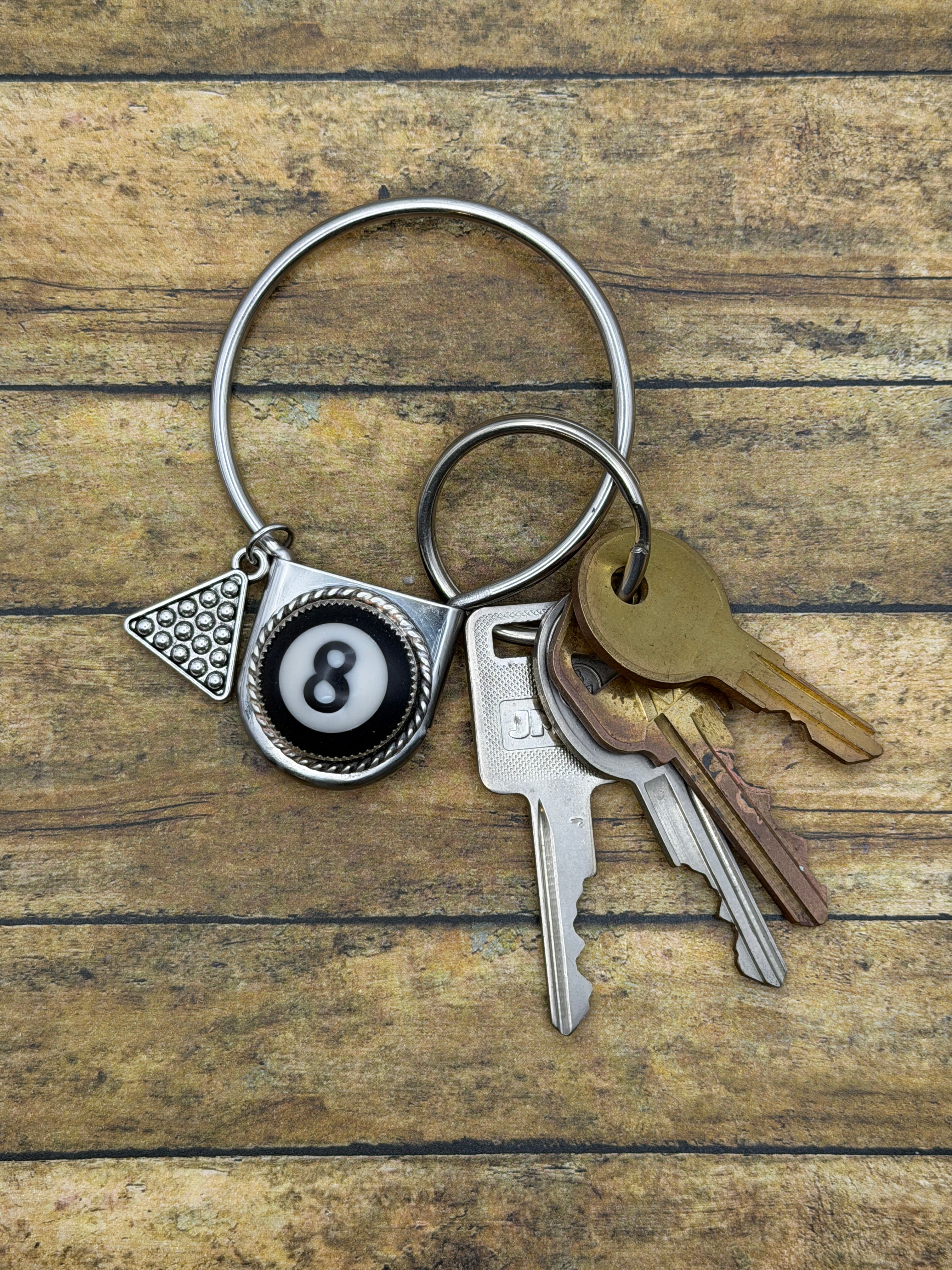 Syrus-Round Safety Pin Keychain with Billiard 8-Ball Detail