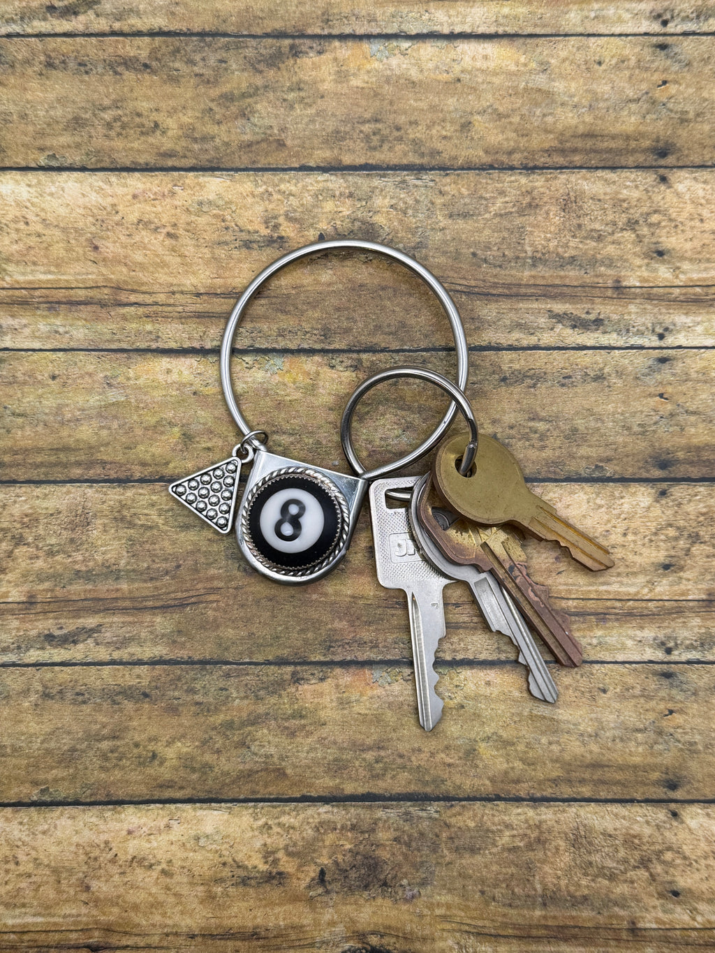 Syrus-Round Safety Pin Keychain with Billiard 8-Ball Detail