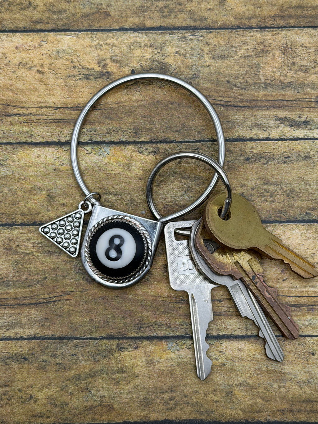 Syrus-Round Safety Pin Keychain with Billiard 8-Ball Detail