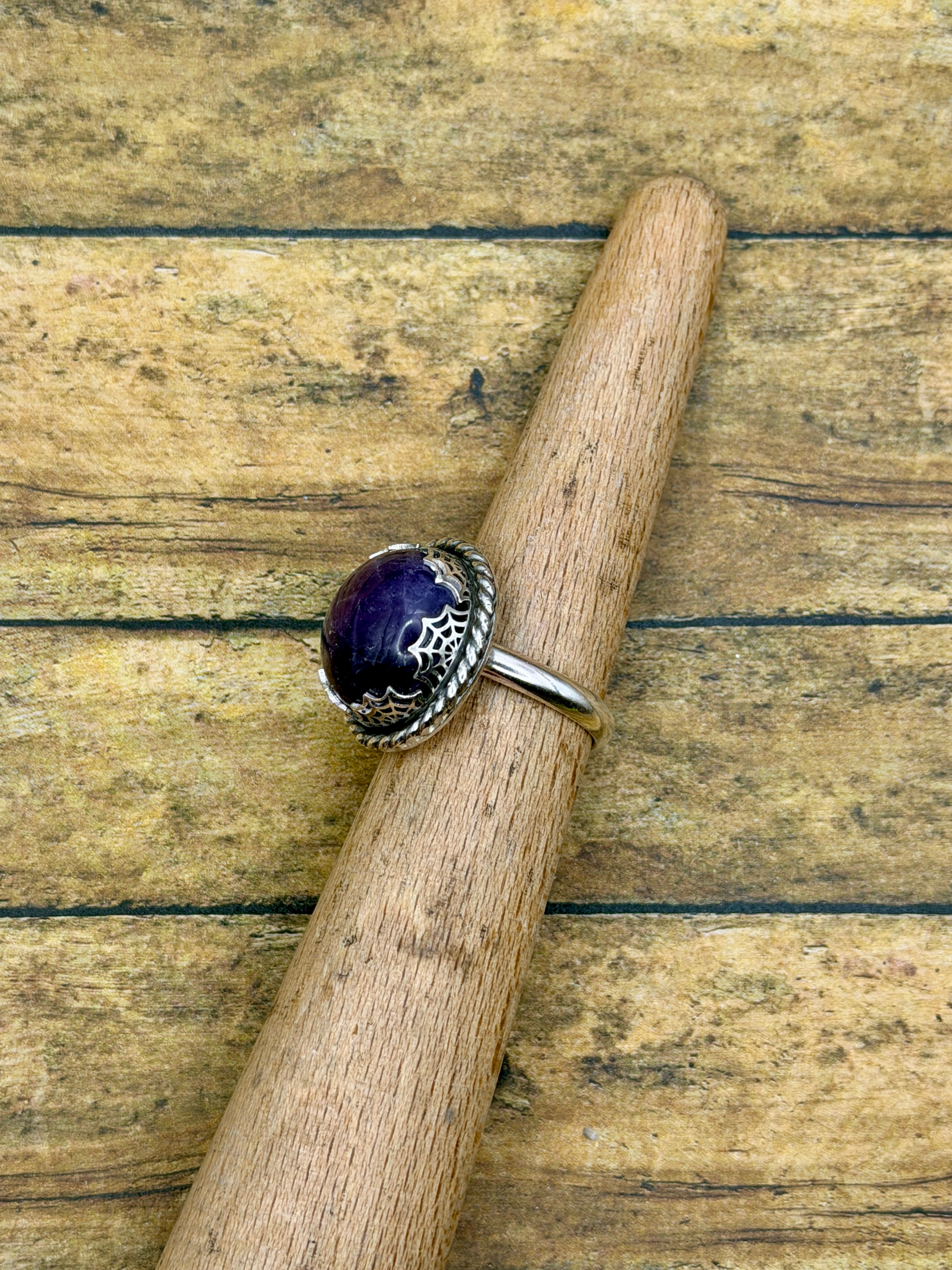 Karina-Purple Amethyst Spider Web Statement Ring