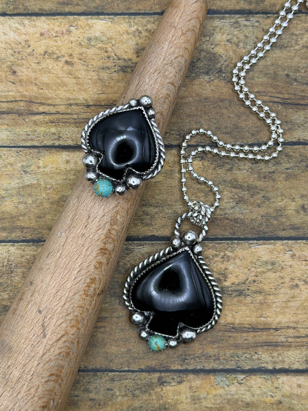 Luca-Black Onyx and Turquoise Spade Ring