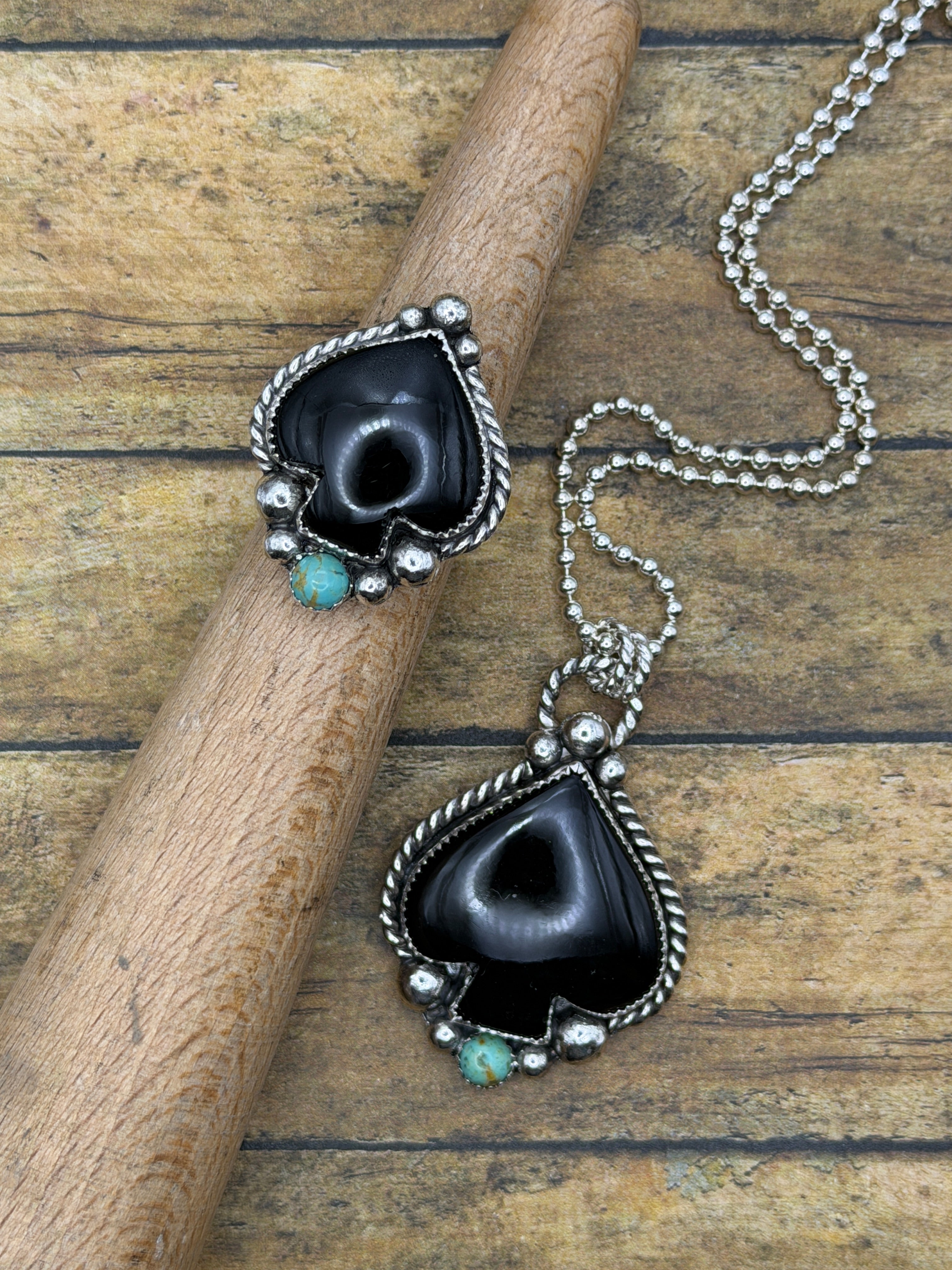 Luca-Black Onyx and Turquoise Spade Ring