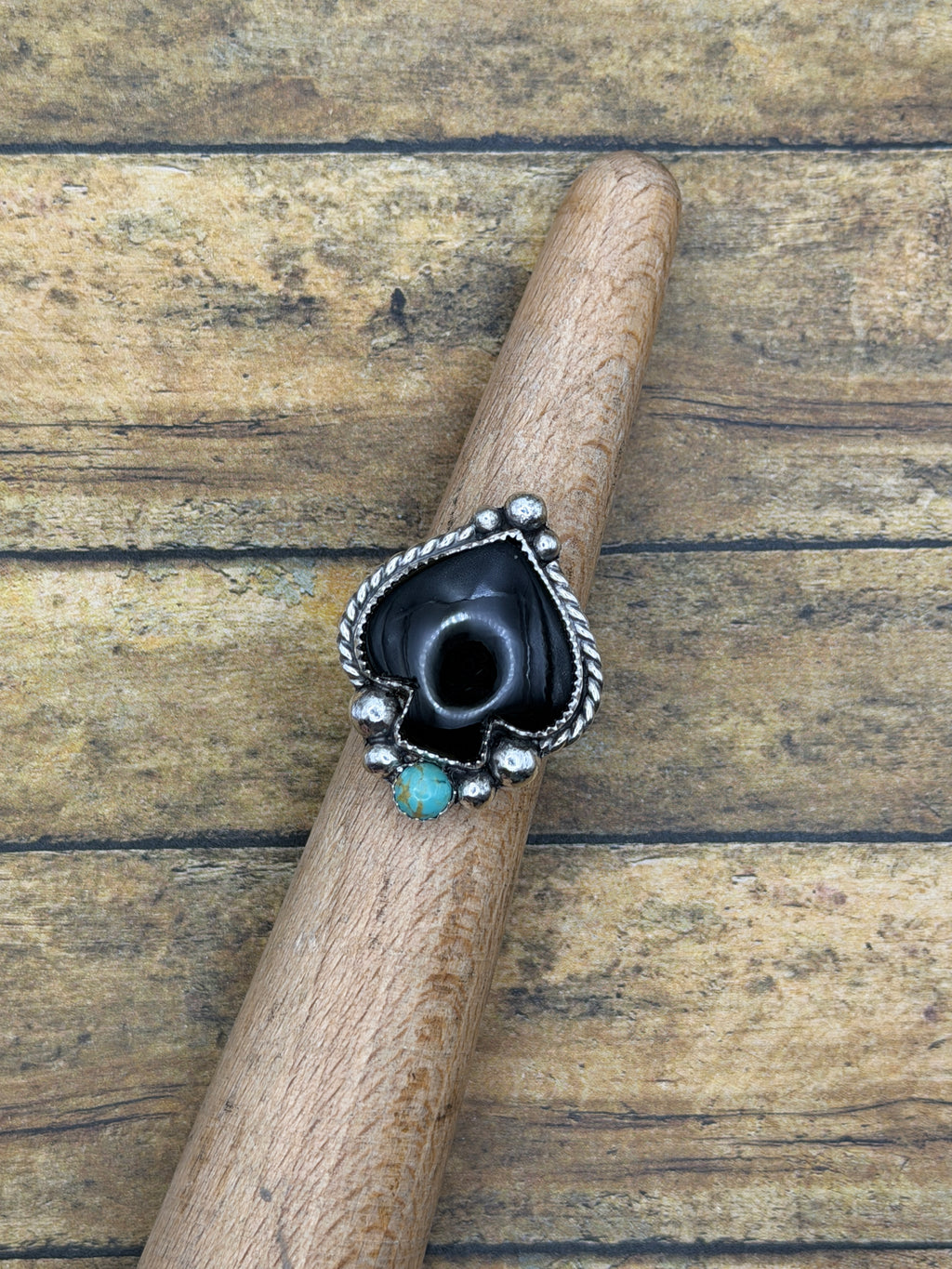 Luca-Black Onyx and Turquoise Spade Ring
