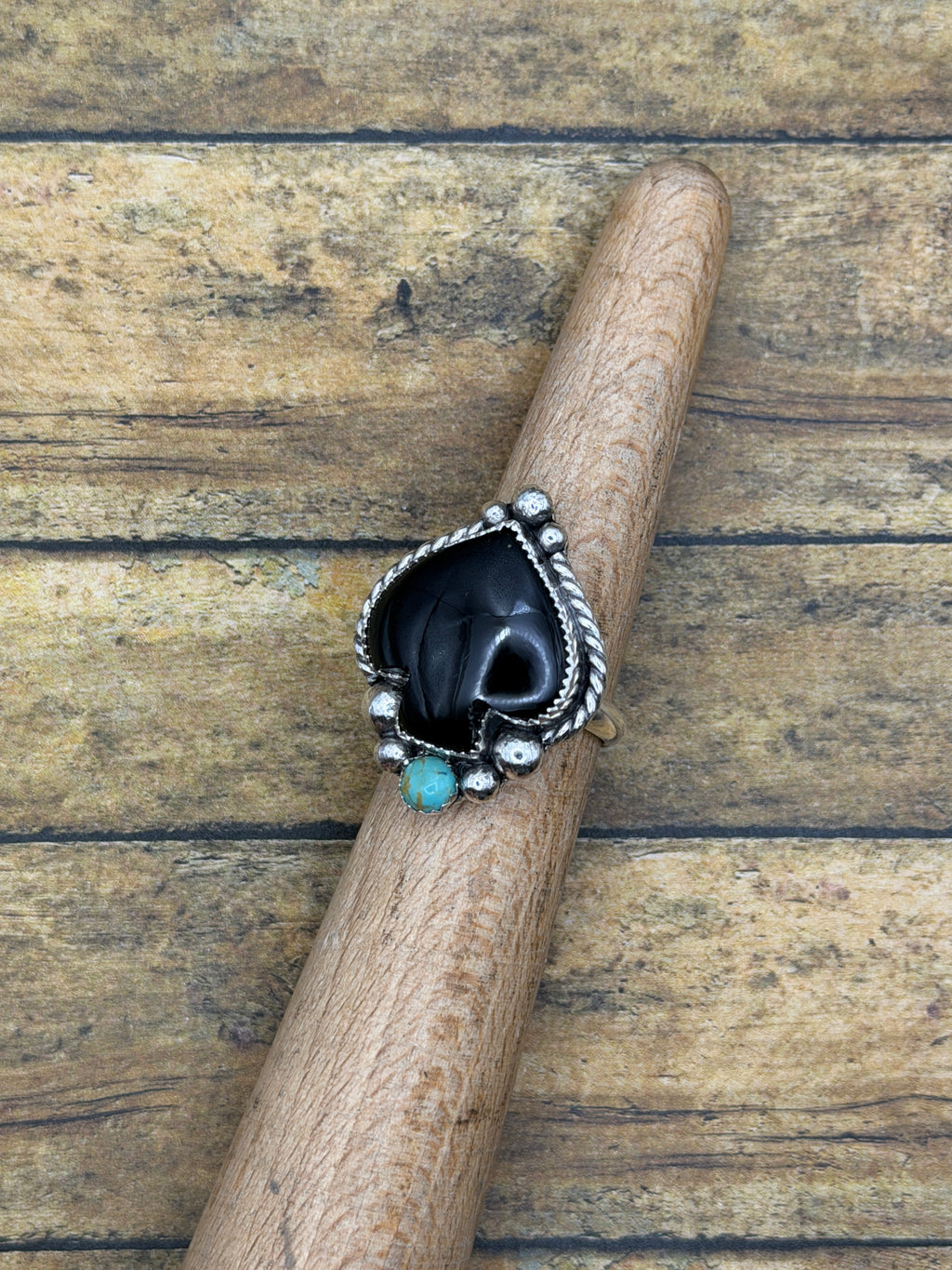 Luca-Black Onyx and Turquoise Spade Ring
