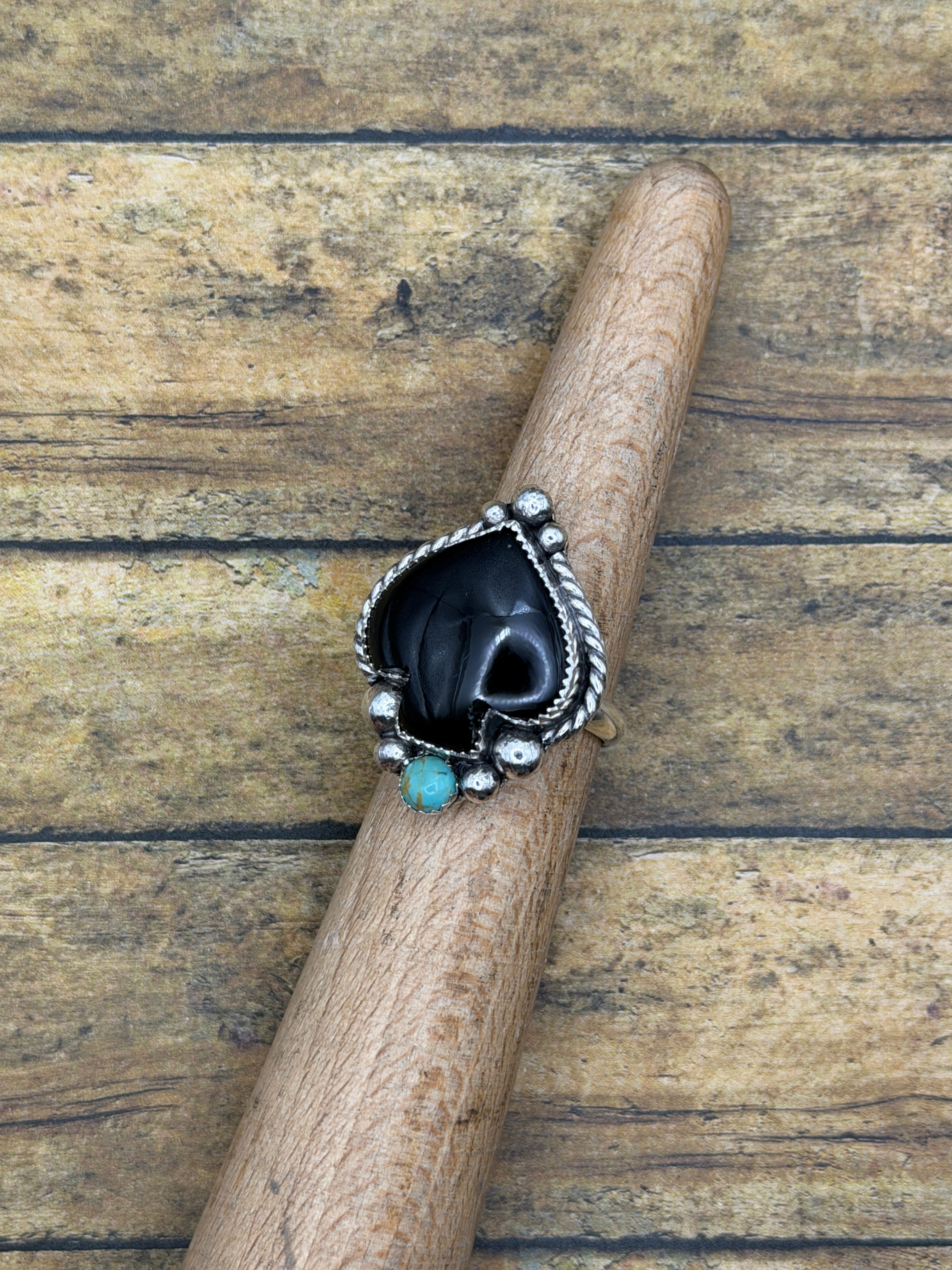 Luca-Black Onyx and Turquoise Spade Ring