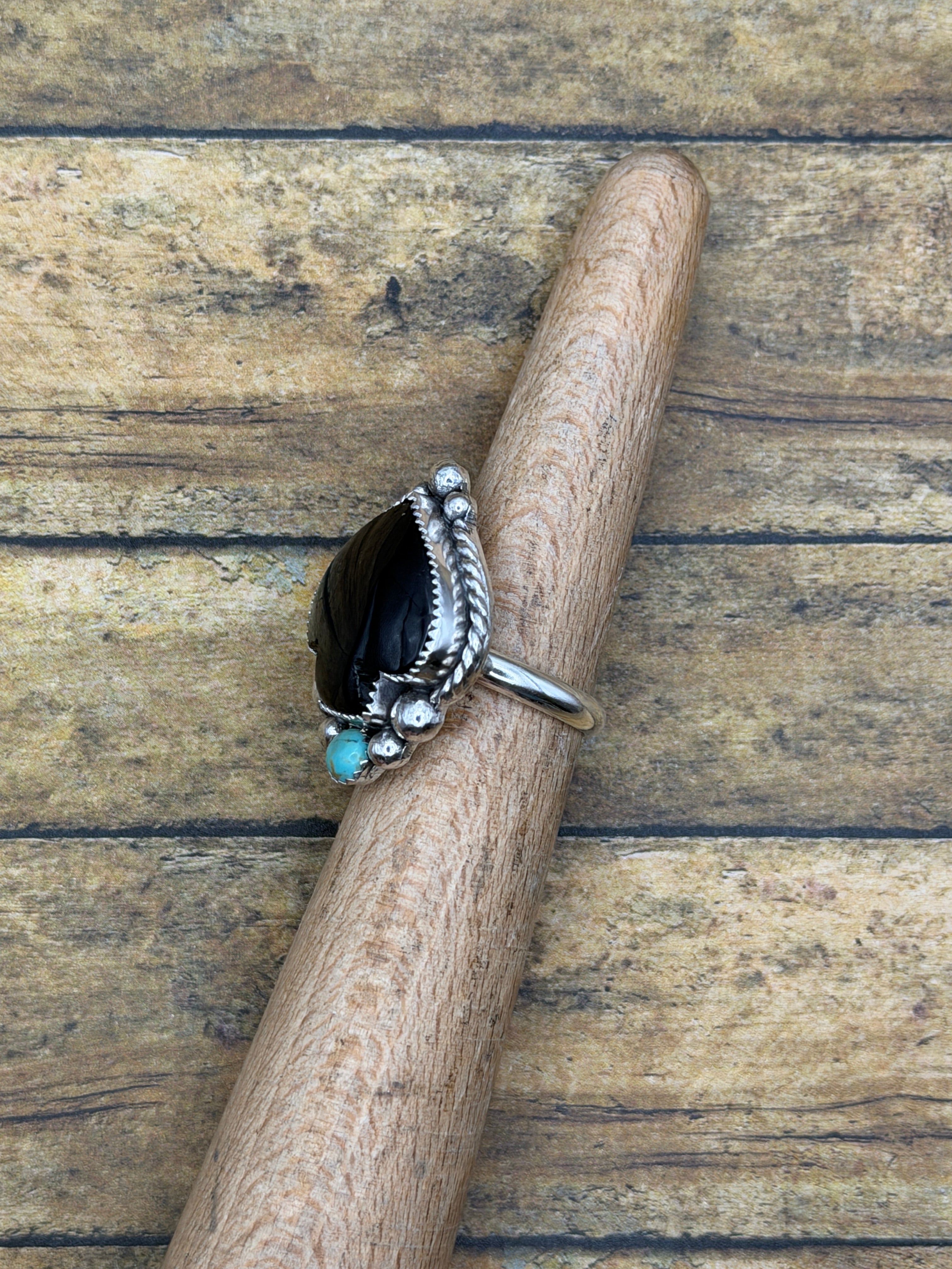Luca-Black Onyx and Turquoise Spade Ring