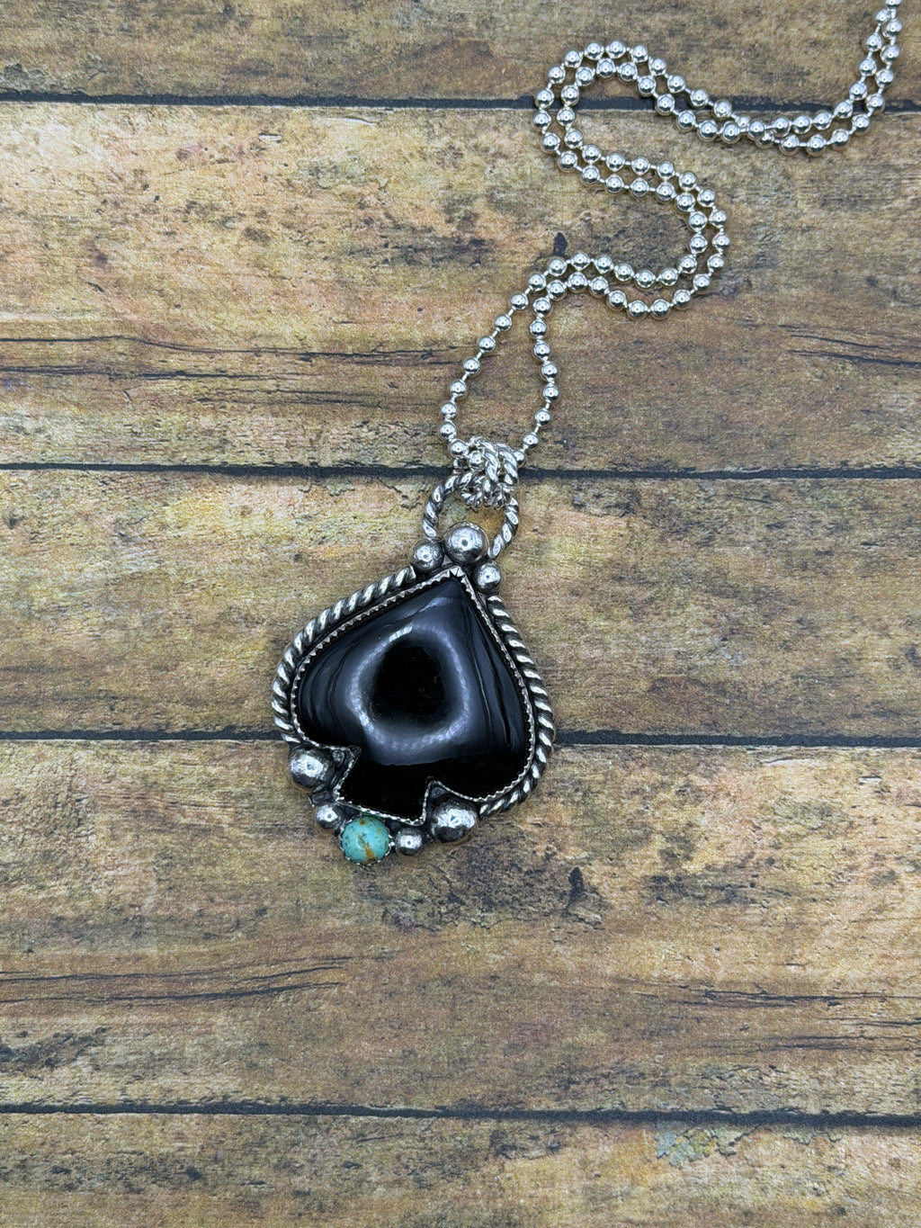 Luna-Black Onyx and Turquoise Spade Pendant